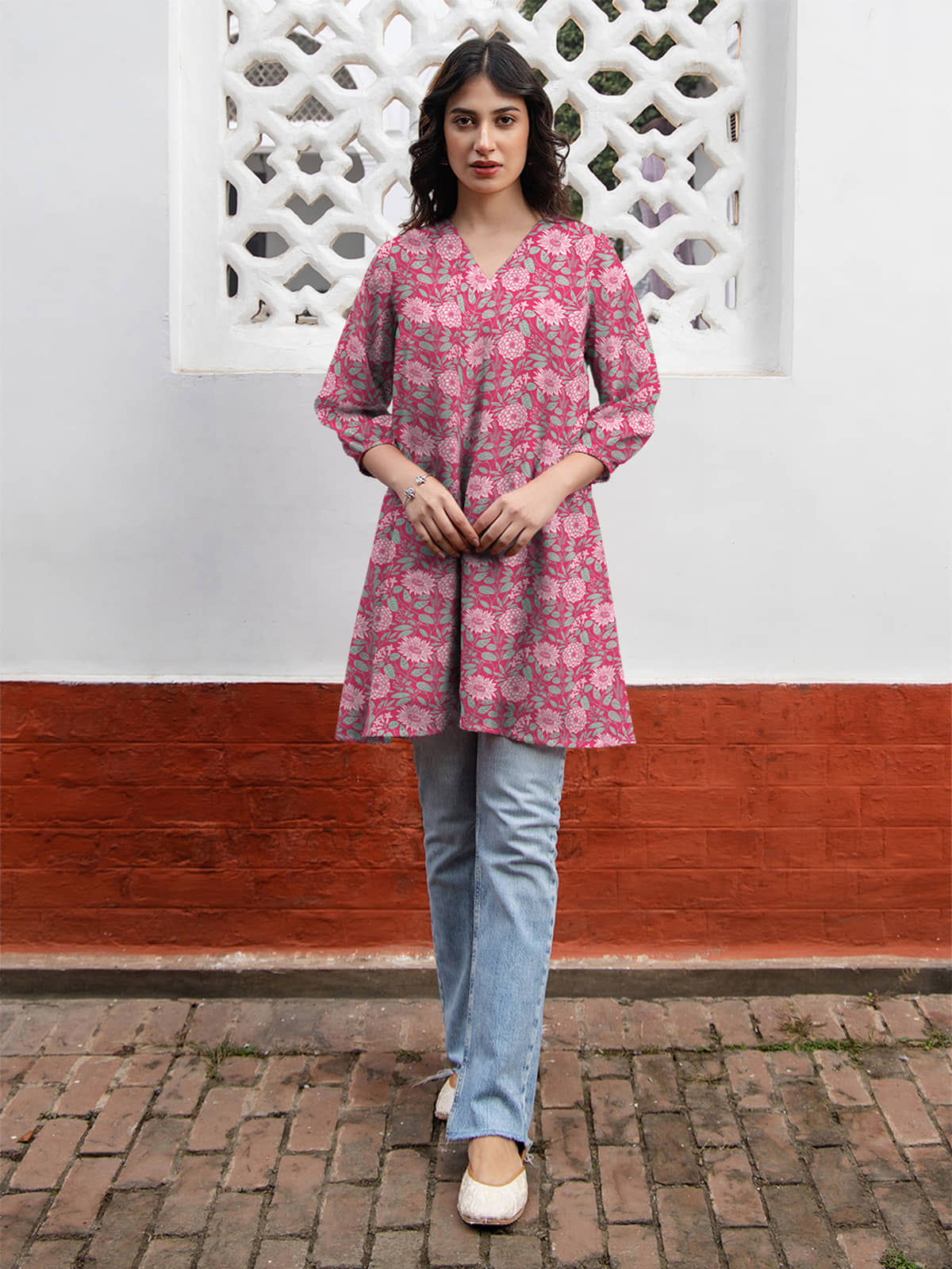 Janasya Women's Georgette Tunic ( Pink )
