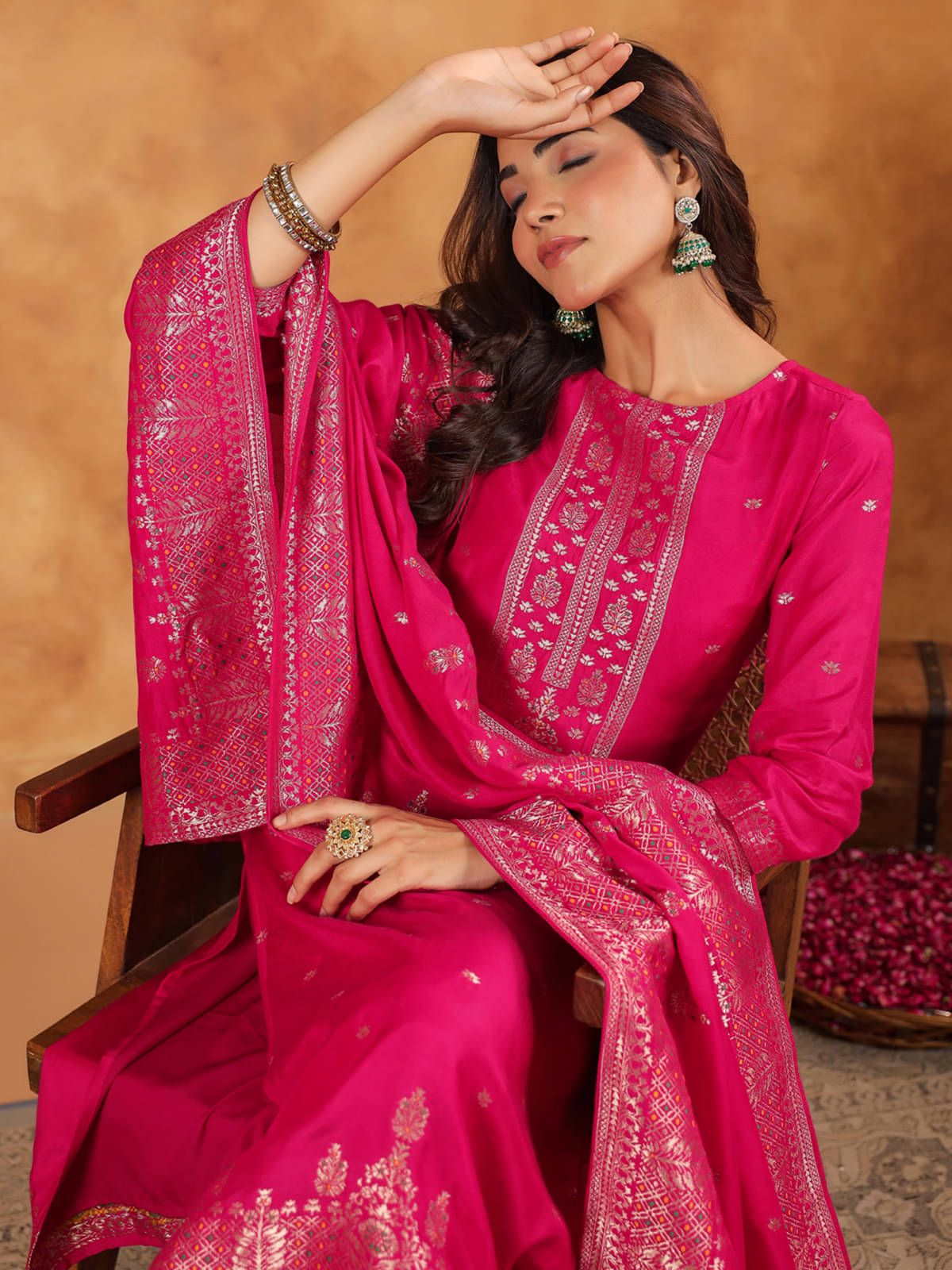 Janasya Silk Blend Self Design Kurti With Pants Women's Stitched Salwar Suit - Pink ( Pack of 1 ) Janasya Silk Blend Self Design Kurti With Pants Women's Stitched Salwar Suit - Pink ( Pack of 1 )