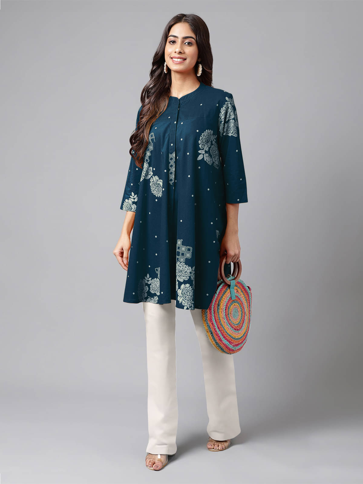     			Janasya Women's Cotton Tunic ( Teal )