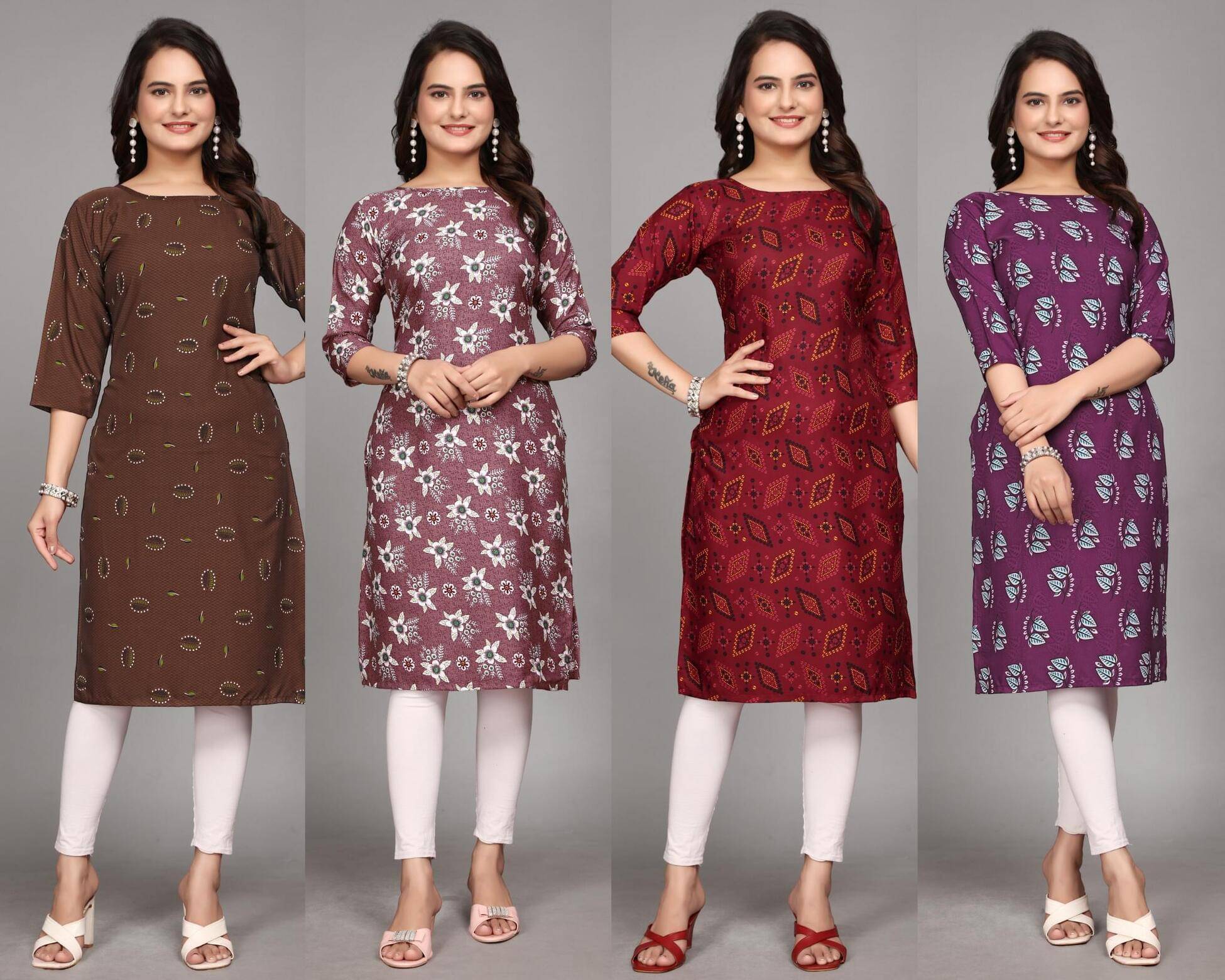 KALAVRITTA Pack of 4 Crepe Printed Straight Women's Kurti - ( Multicolor ) KALAVRITTA Pack of 4 Crepe Printed Straight Women's Kurti - ( Multicolor )