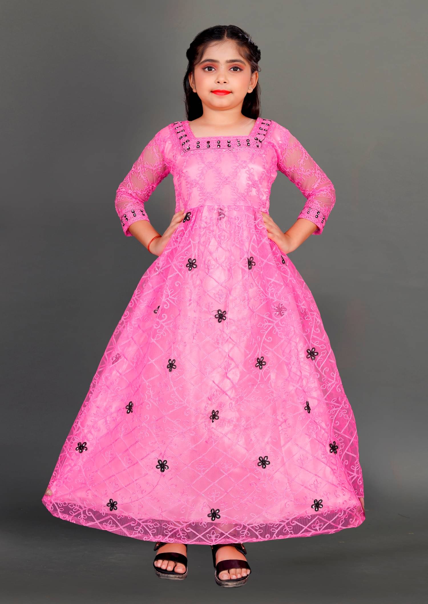     			KV Fashion Net Frock For Girls ( Pack of 1 , Pink )