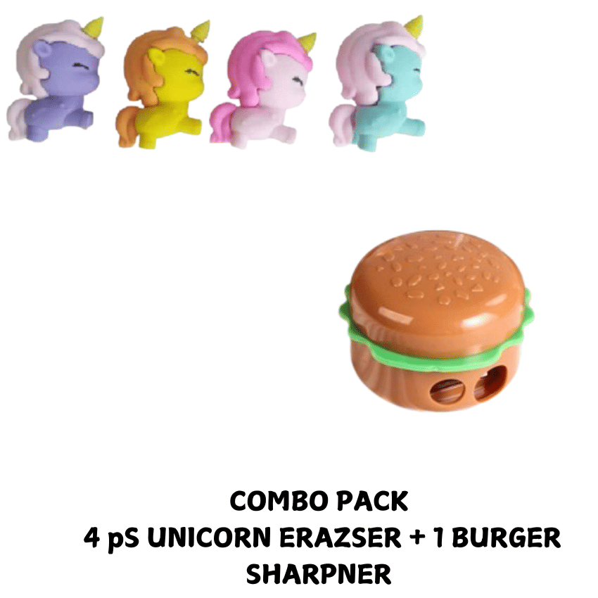 Kalra Magic 4 Pcs Donut Shape Erasers + 1 Burger Sharpener | Cute & Fun Stationery Set Kalra Magic 4 Pcs Donut Shape Erasers + 1 Burger Sharpener | Cute & Fun Stationery Set