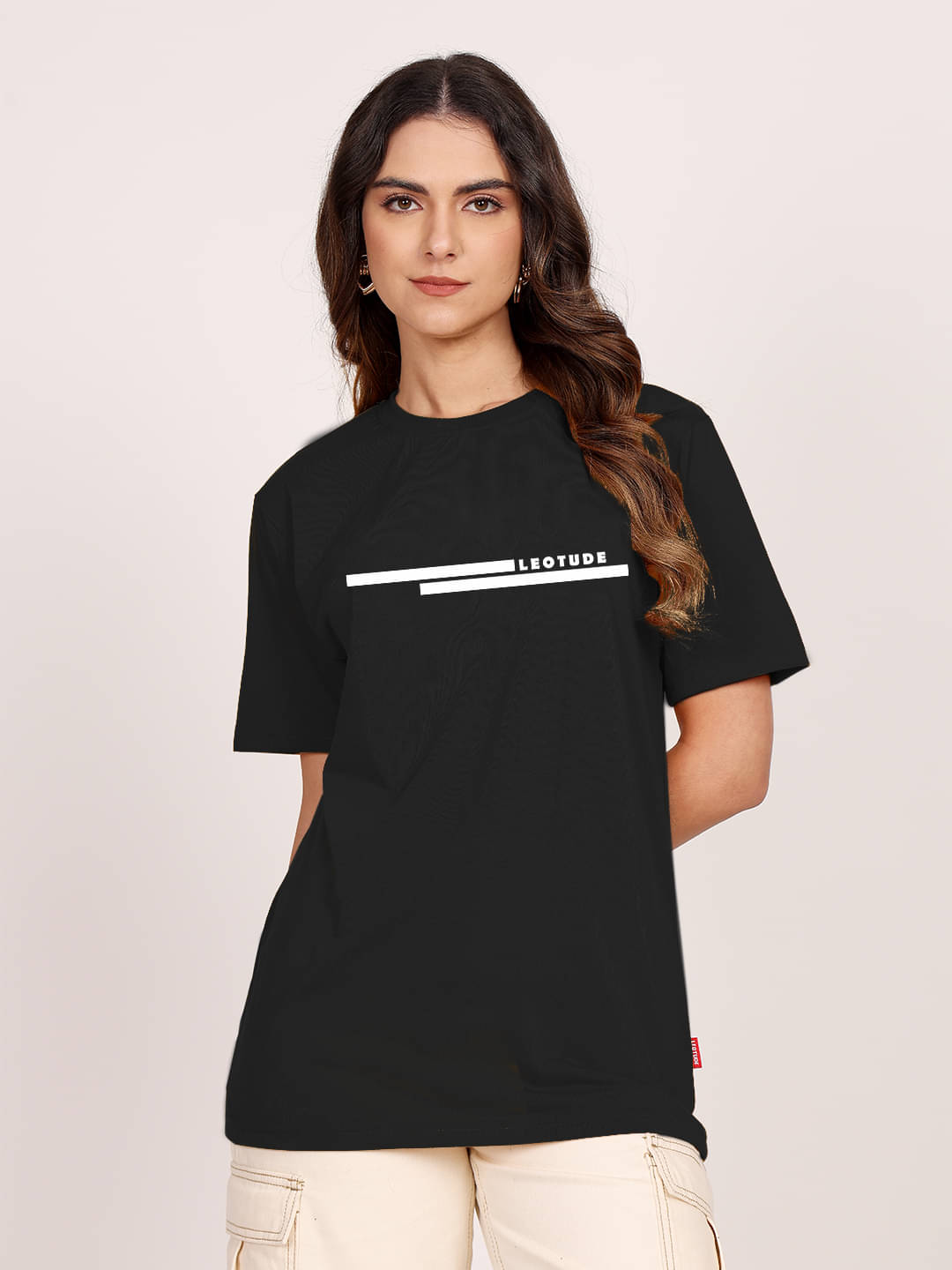 Leotude Women Cotton Blend Printed Oversized Fit Round Neck T-Shirt ( Black )     			Leotude Women Cotton Blend Printed Oversized Fit Round Neck T-Shirt ( Black )