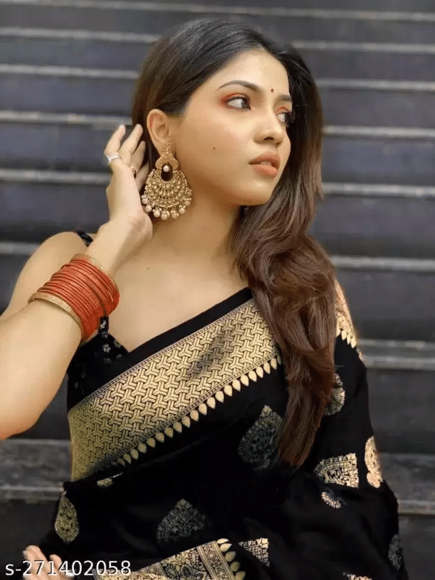     			NENCY FASHIONS Banarasi Silk Woven Saree With Unstitched Blouse Piece ( Black )