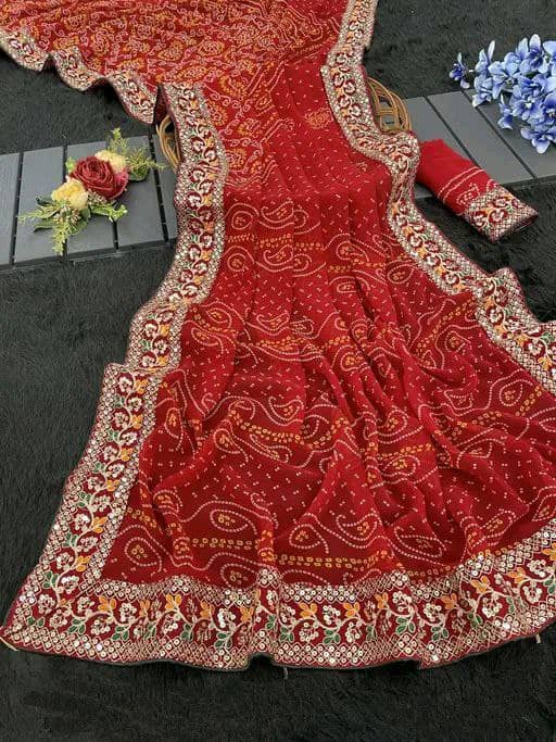 Nil Madhav Art Georgette Printed Saree With Blouse Piece ( Red , Pack of 1 ) - Sarees | Buy online on ZillyBuy