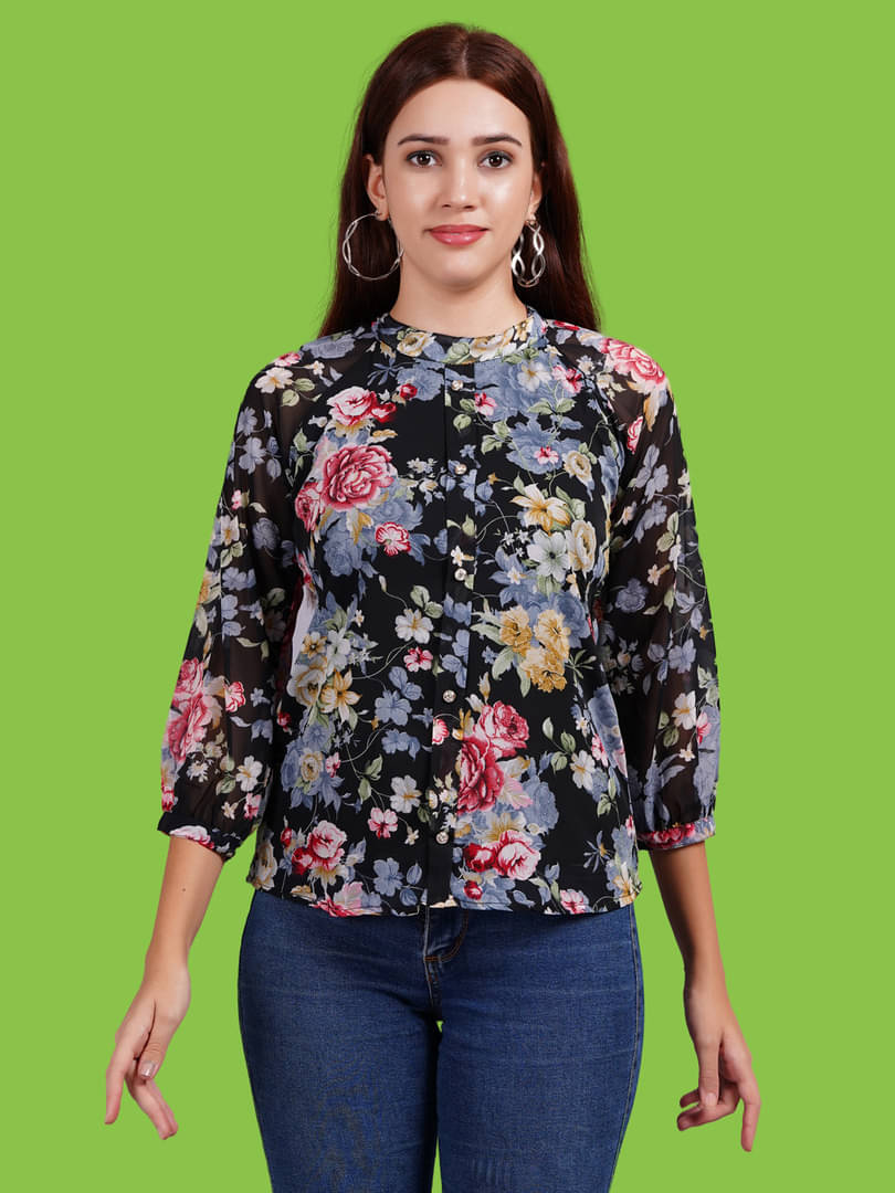 Oh Mi Dios Women's Georgette Regular Top ( Black ) Oh Mi Dios Women's Georgette Regular Top ( Black )