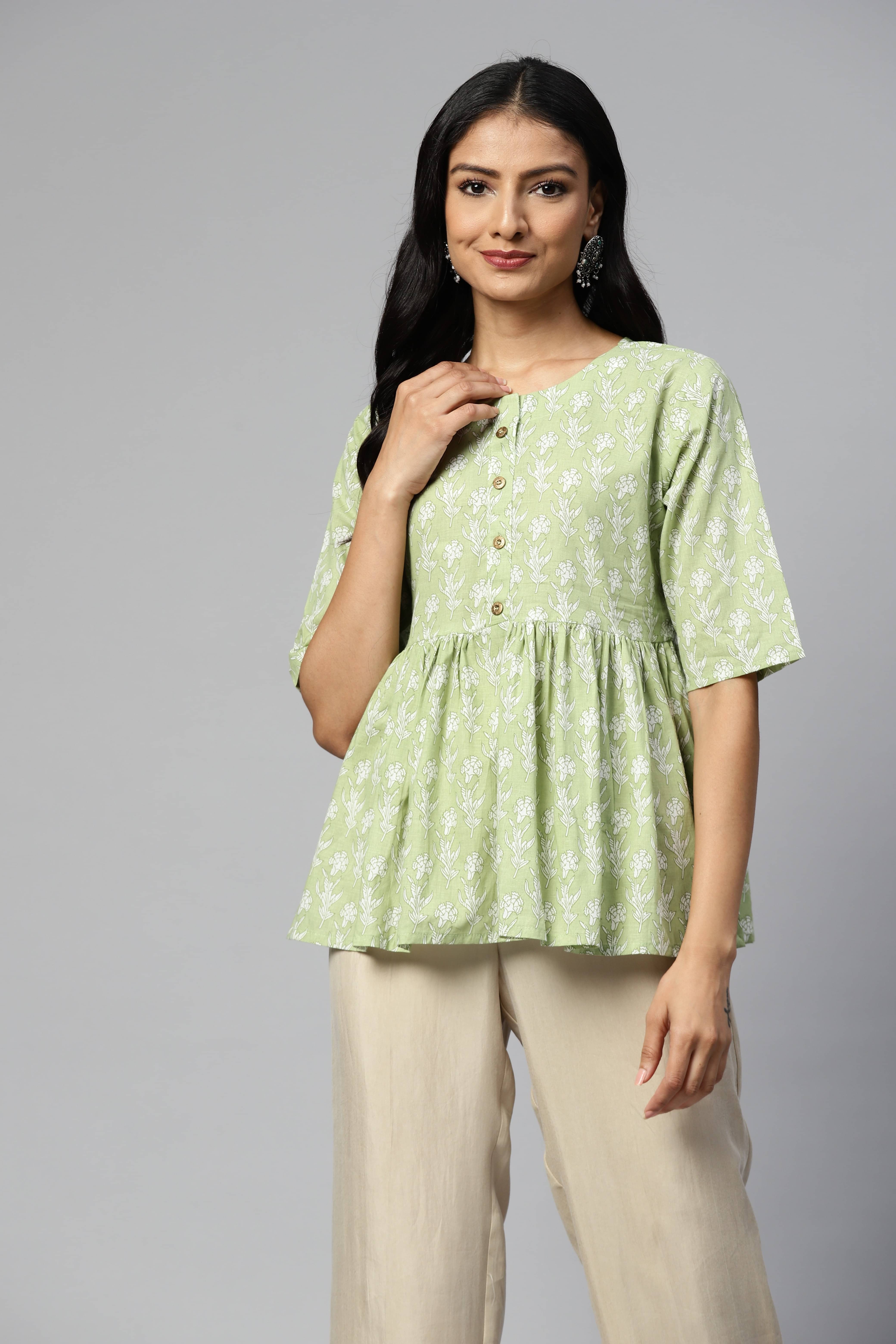 Oh Mi Dios Women's Cotton Blend Regular Top ( Green ) Oh Mi Dios Women's Cotton Blend Regular Top ( Green )