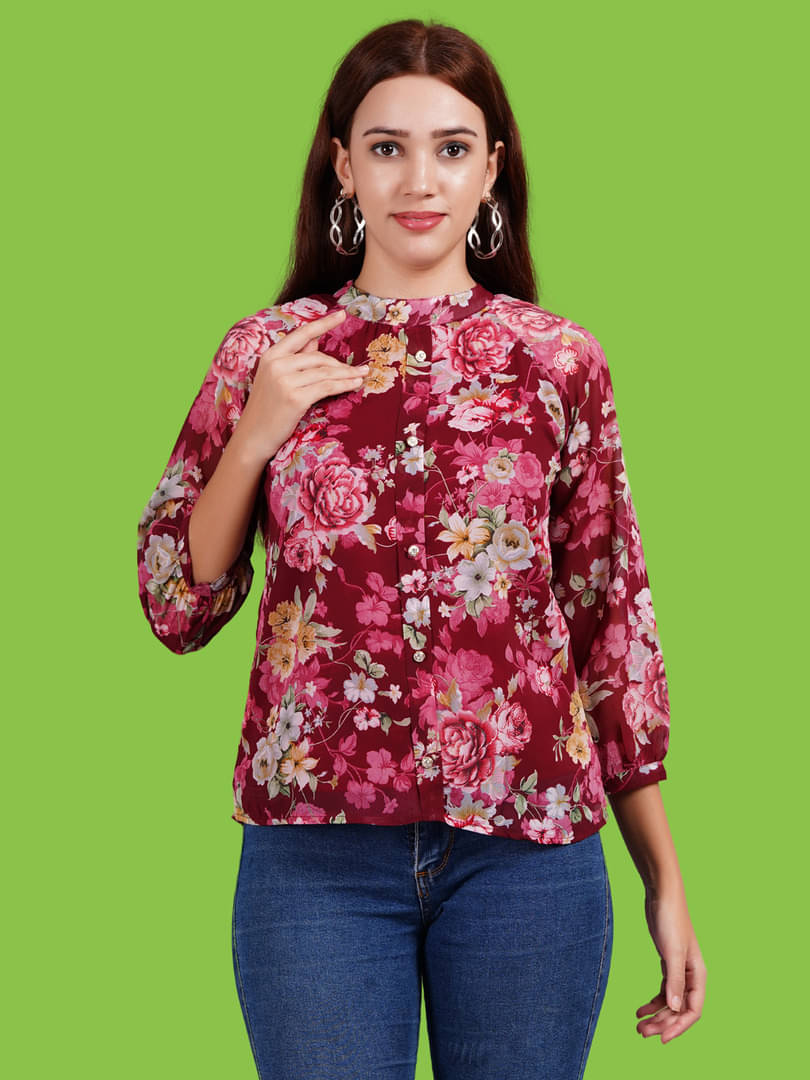 Oh Mi Dios Women's Georgette Regular Top ( Maroon ) Oh Mi Dios Women's Georgette Regular Top ( Maroon )