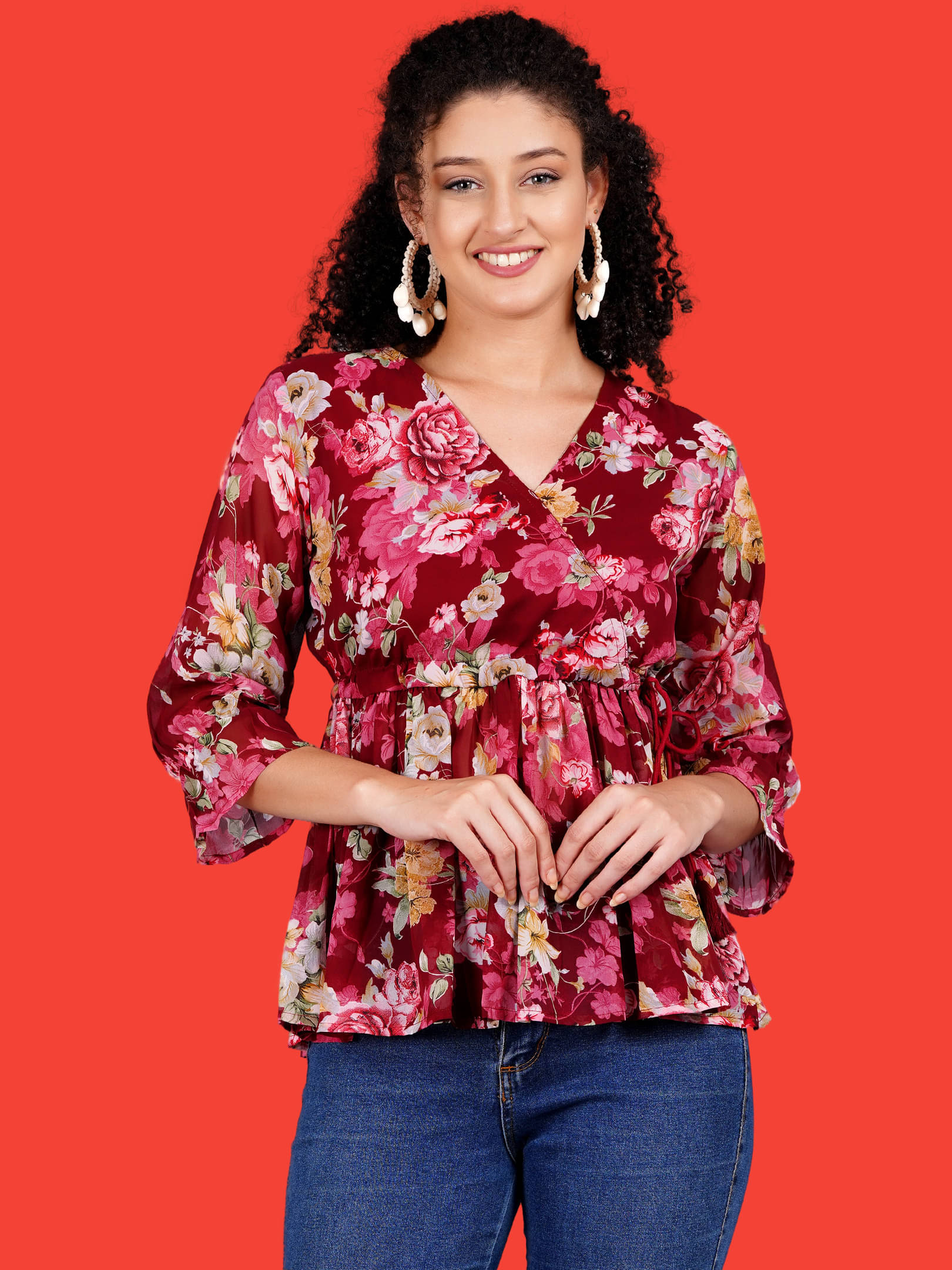 Oh Mi Dios Women's Georgette Regular Top ( Maroon )     			Oh Mi Dios Women's Georgette Regular Top ( Maroon )