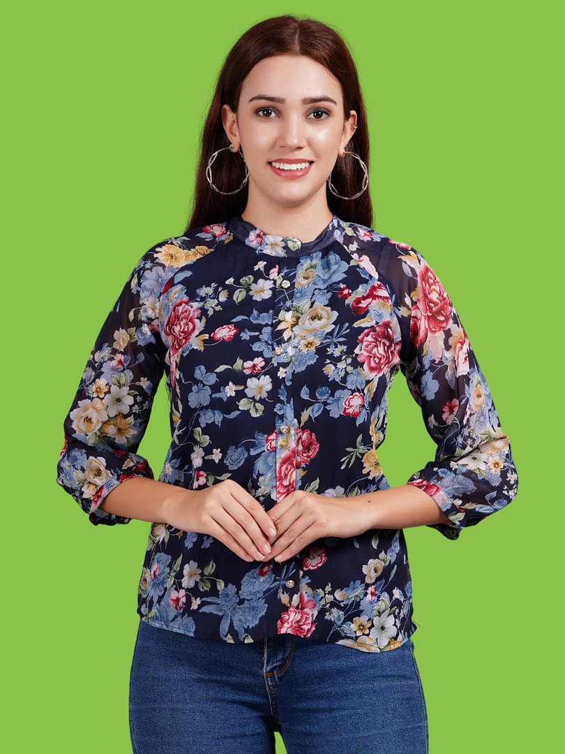     			Oh Mi Dios Women's Georgette Regular Top ( Navy Blue )