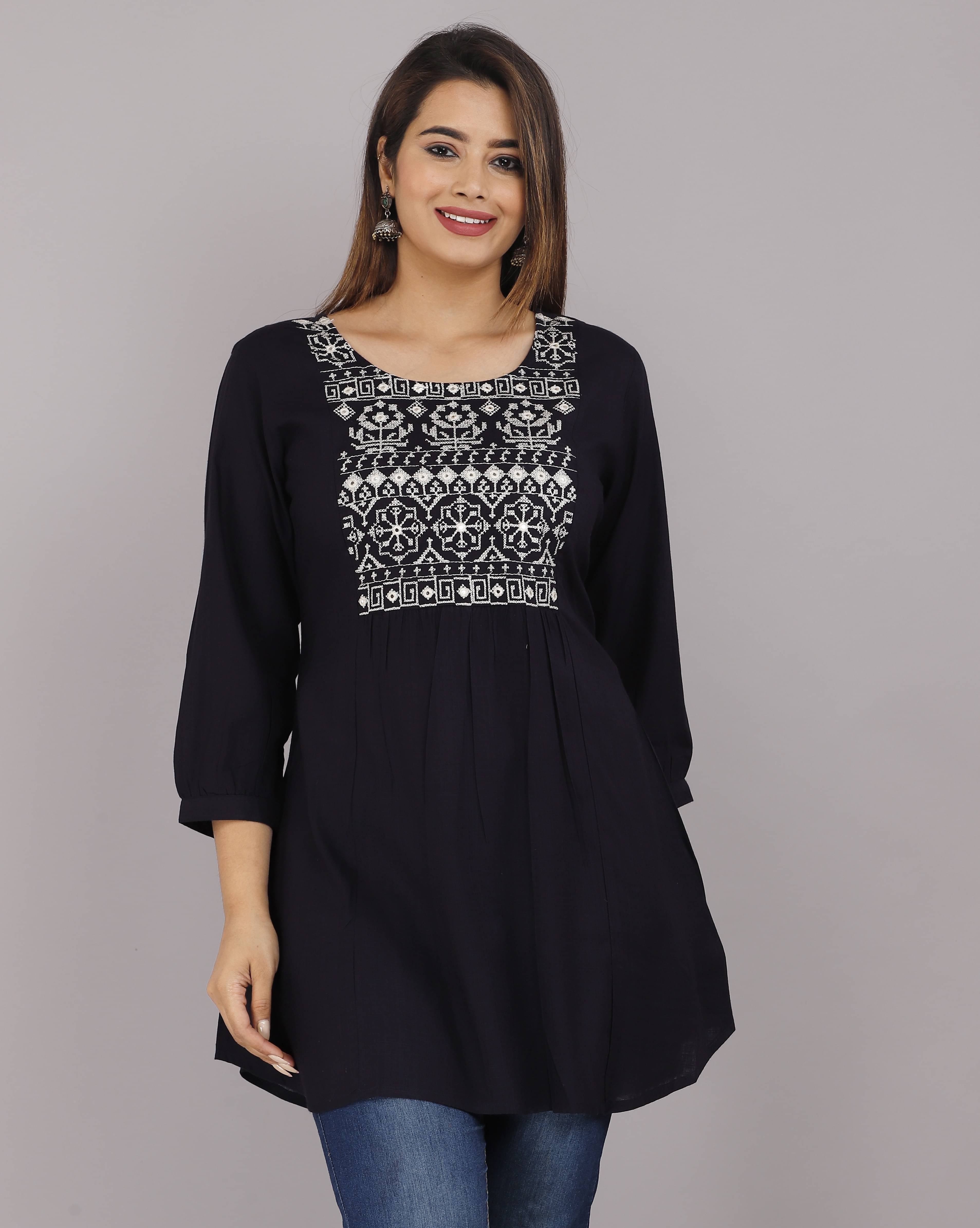     			Oh Mi Dios Women's Viscose Rayon Regular Top ( Navy Blue )