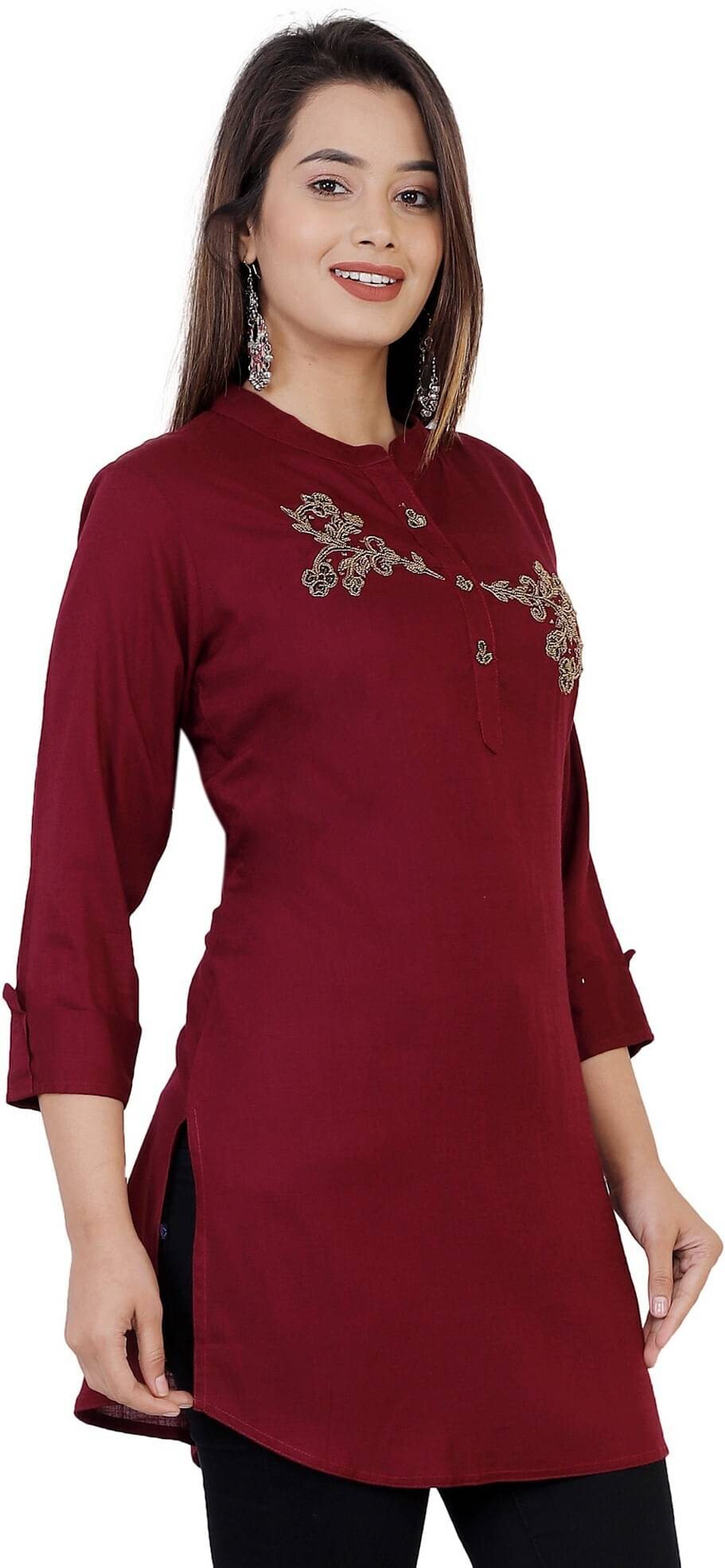     			Oh Mi Dios Wine Viscose Rayon Women's Regular Top ( Pack of 1 )