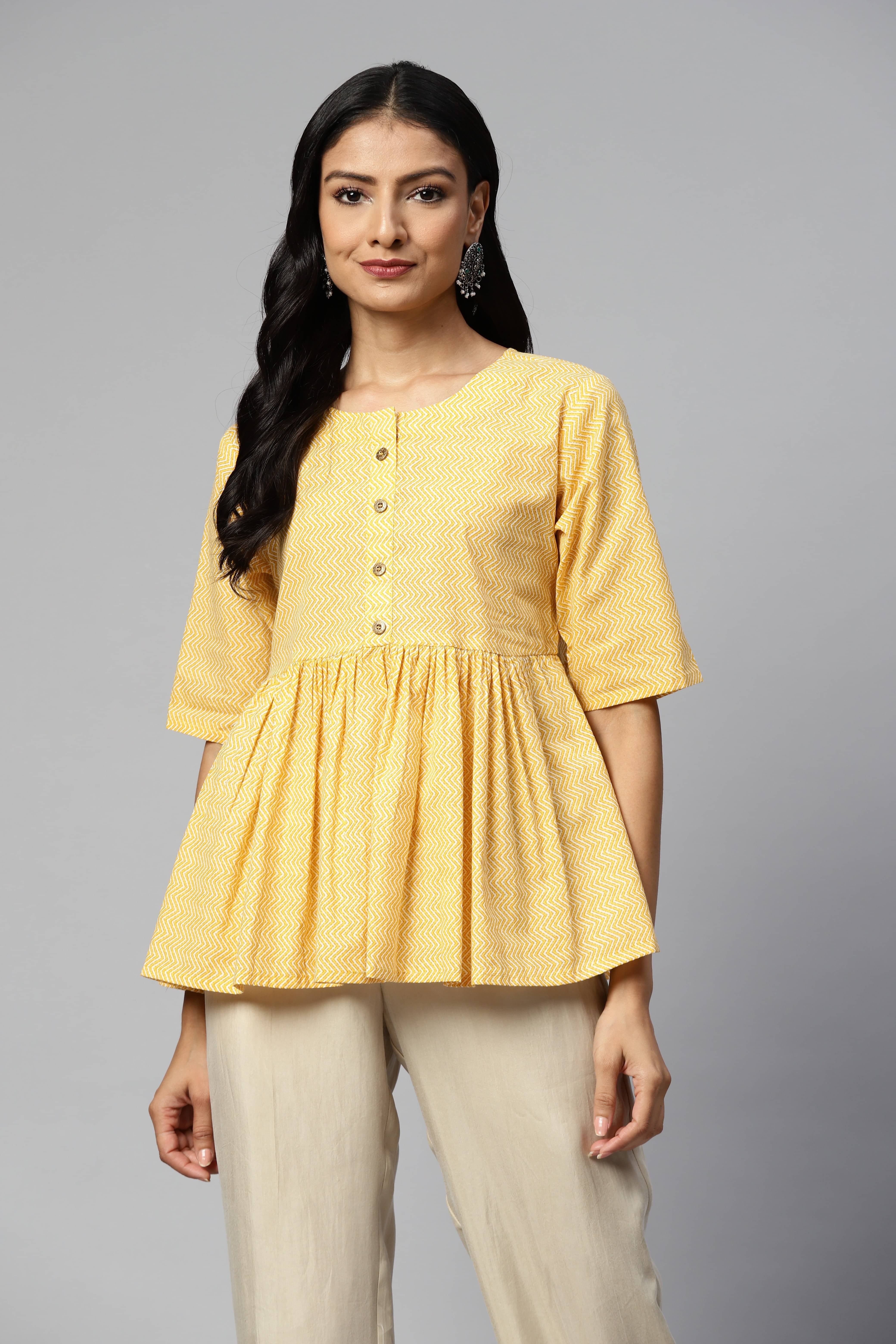 Oh Mi Dios Women's Cotton Blend Regular Top ( Yellow ) Oh Mi Dios Women's Cotton Blend Regular Top ( Yellow )