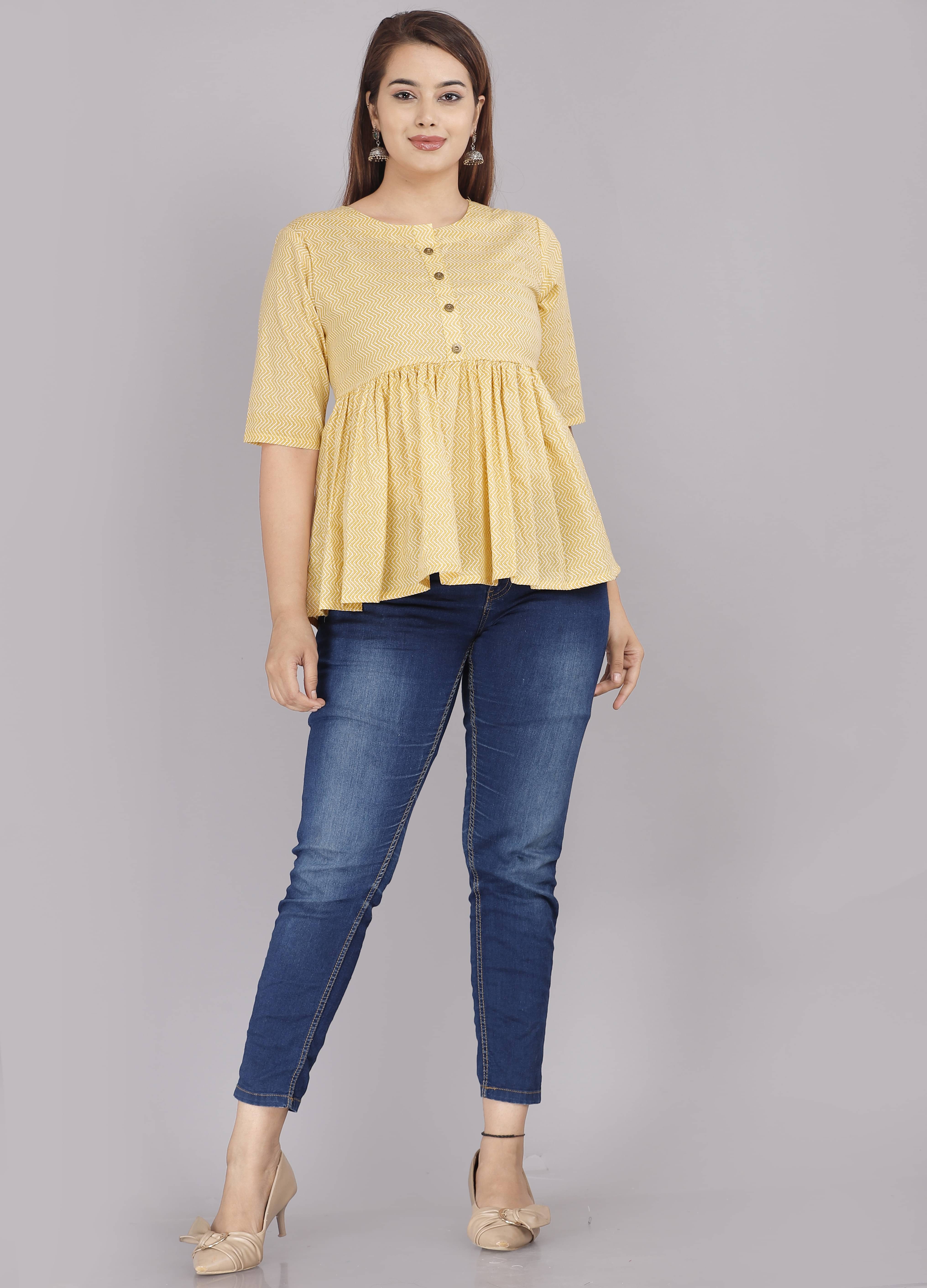 Oh Mi Dios Women's Cotton Blend Regular Top ( Yellow )     			Oh Mi Dios Women's Cotton Blend Regular Top ( Yellow )