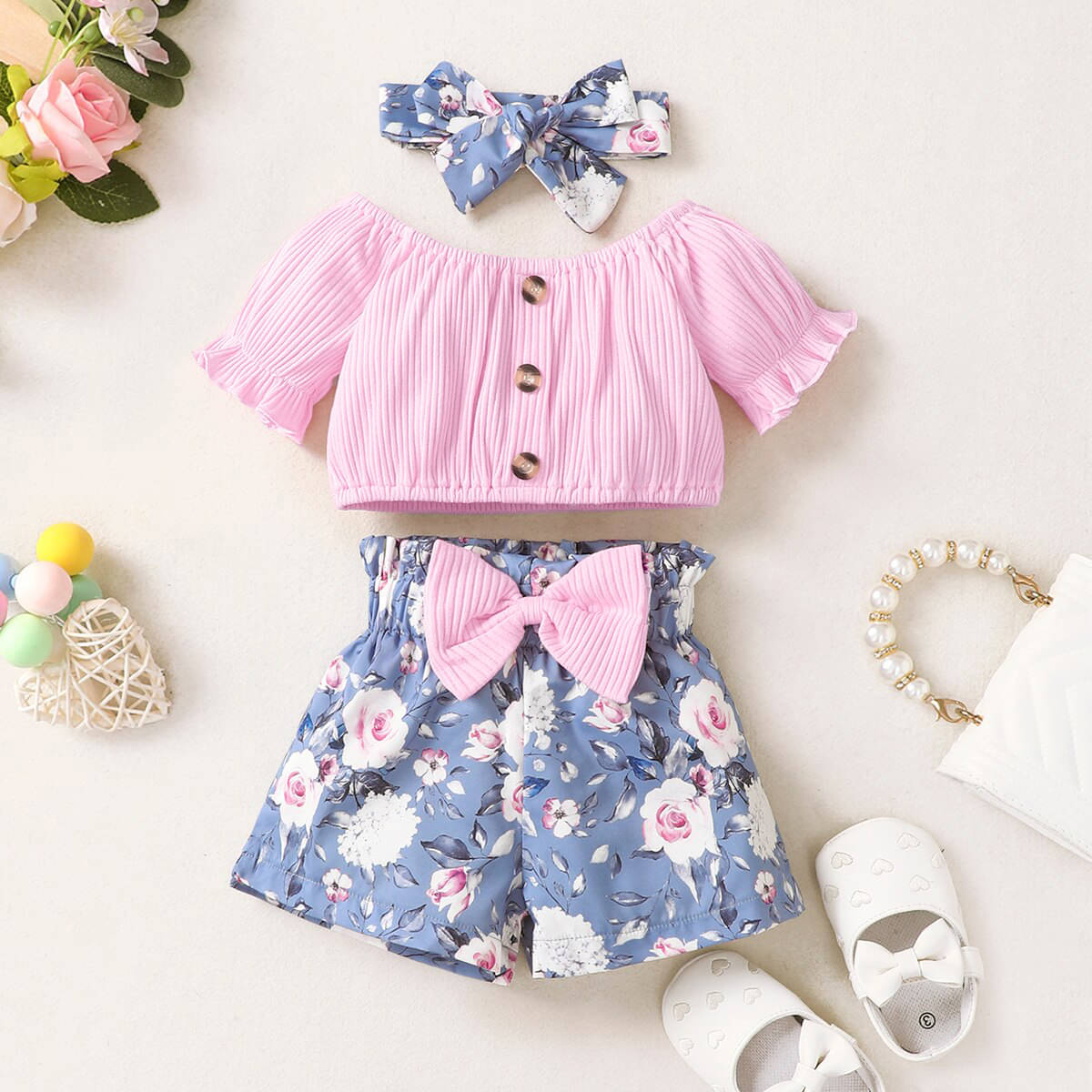     			PORPY Pack of 1 Baby Girls Cotton Blend T-shirt & Shorts ( Pink )