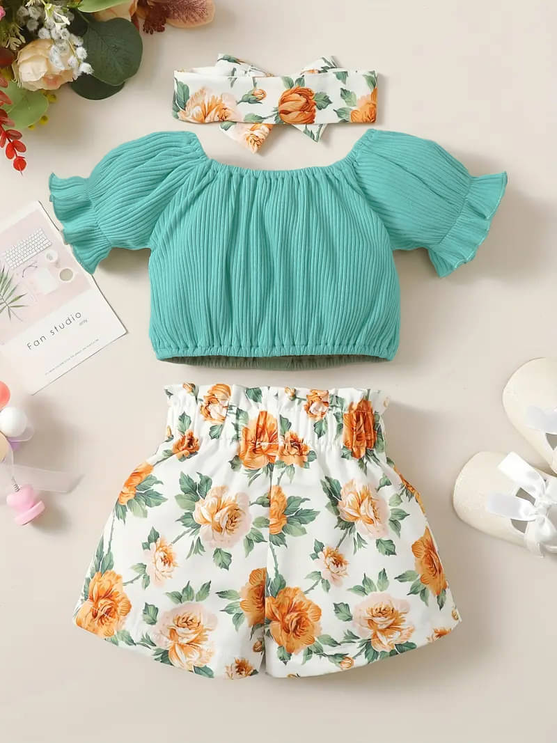     			PORPY Pack of 1 Baby Girls Cotton Blend T-shirt & Shorts ( Mint )
