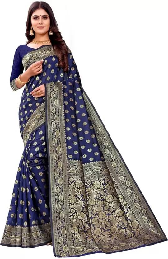     			Saadhvi Silk Embellished Saree With Unstitched Blouse Piece ( Navy Blue )