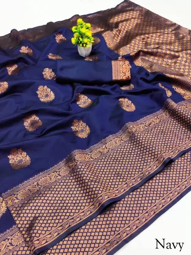Saadhvi Silk Self Design Saree With Unstitched Blouse Piece ( Navy Blue ) Saadhvi Silk Self Design Saree With Unstitched Blouse Piece ( Navy Blue )