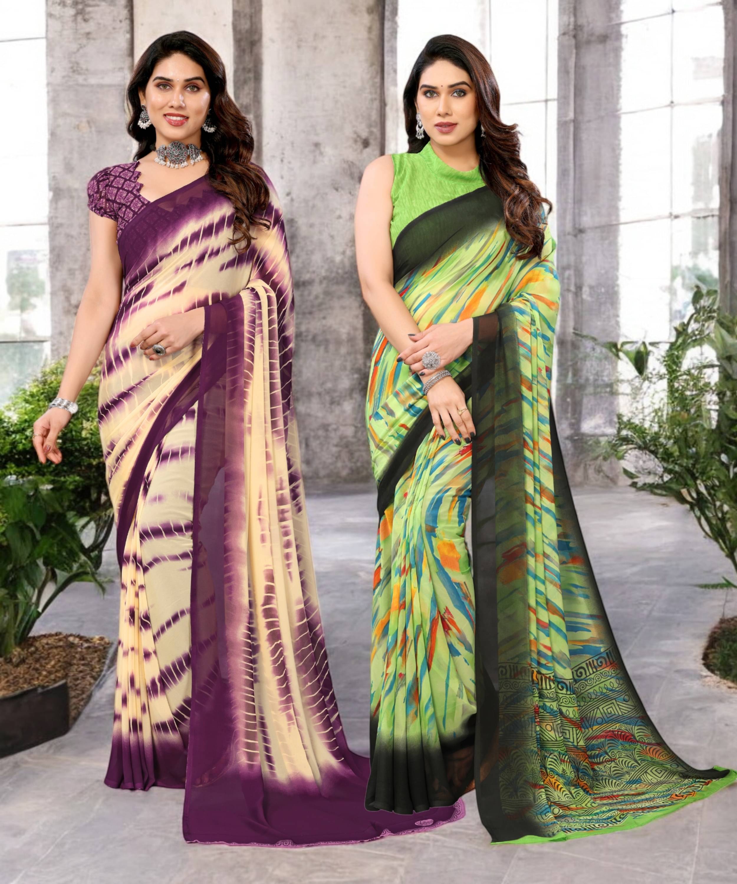     			TTH Georgette Printed Saree Without Blouse Piece ( Multicolor 2 )