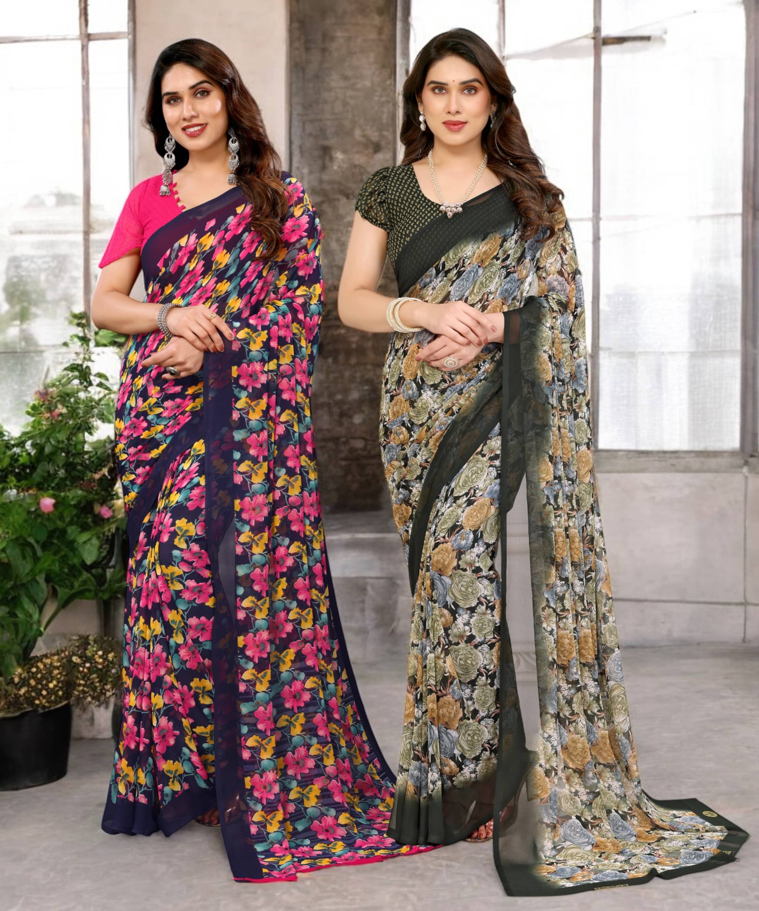     			TTH Georgette Printed Saree Without Blouse Piece ( Multicolor 5 )
