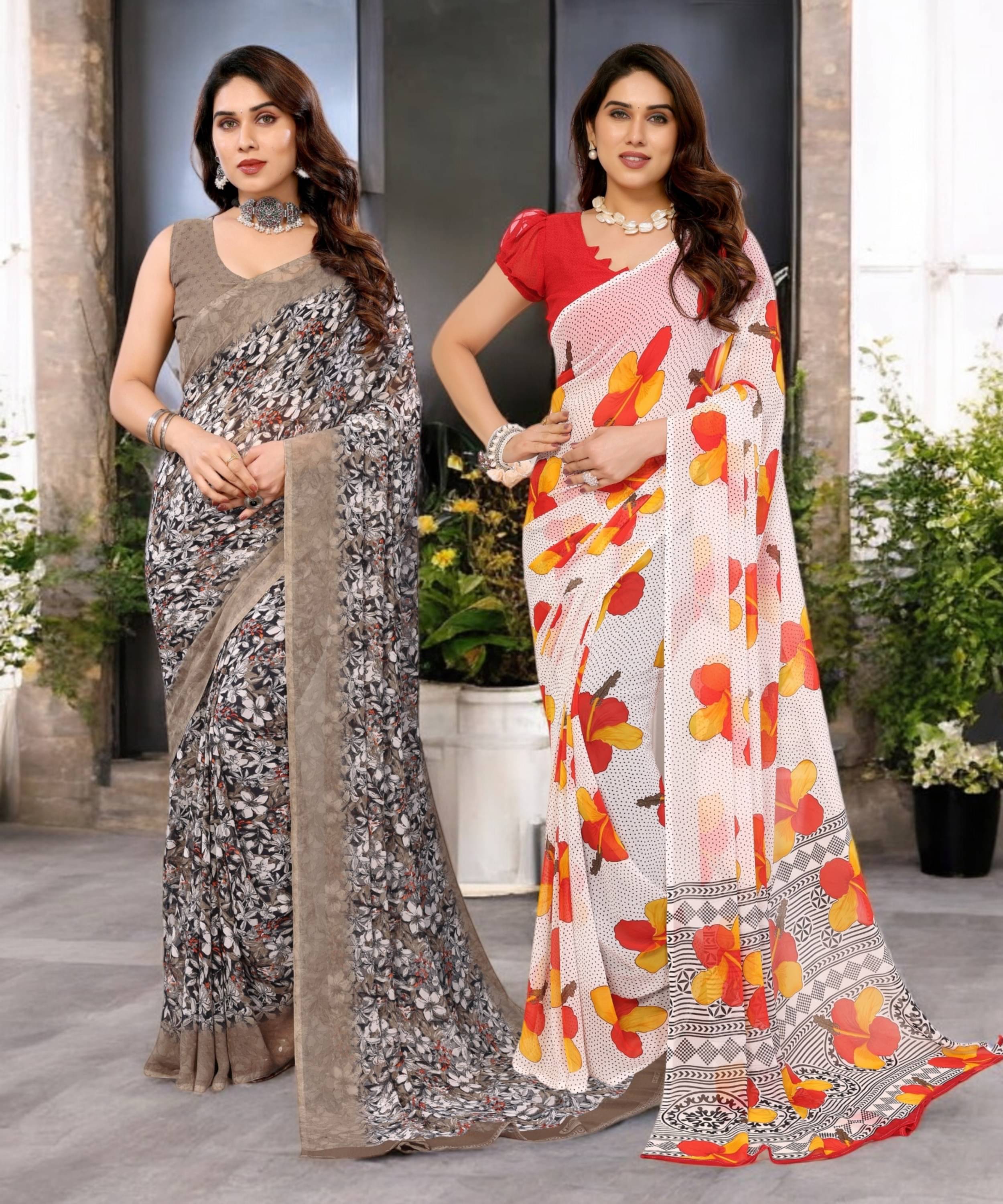     			TTH Georgette Printed Saree Without Blouse Piece ( Multicolor 3 )