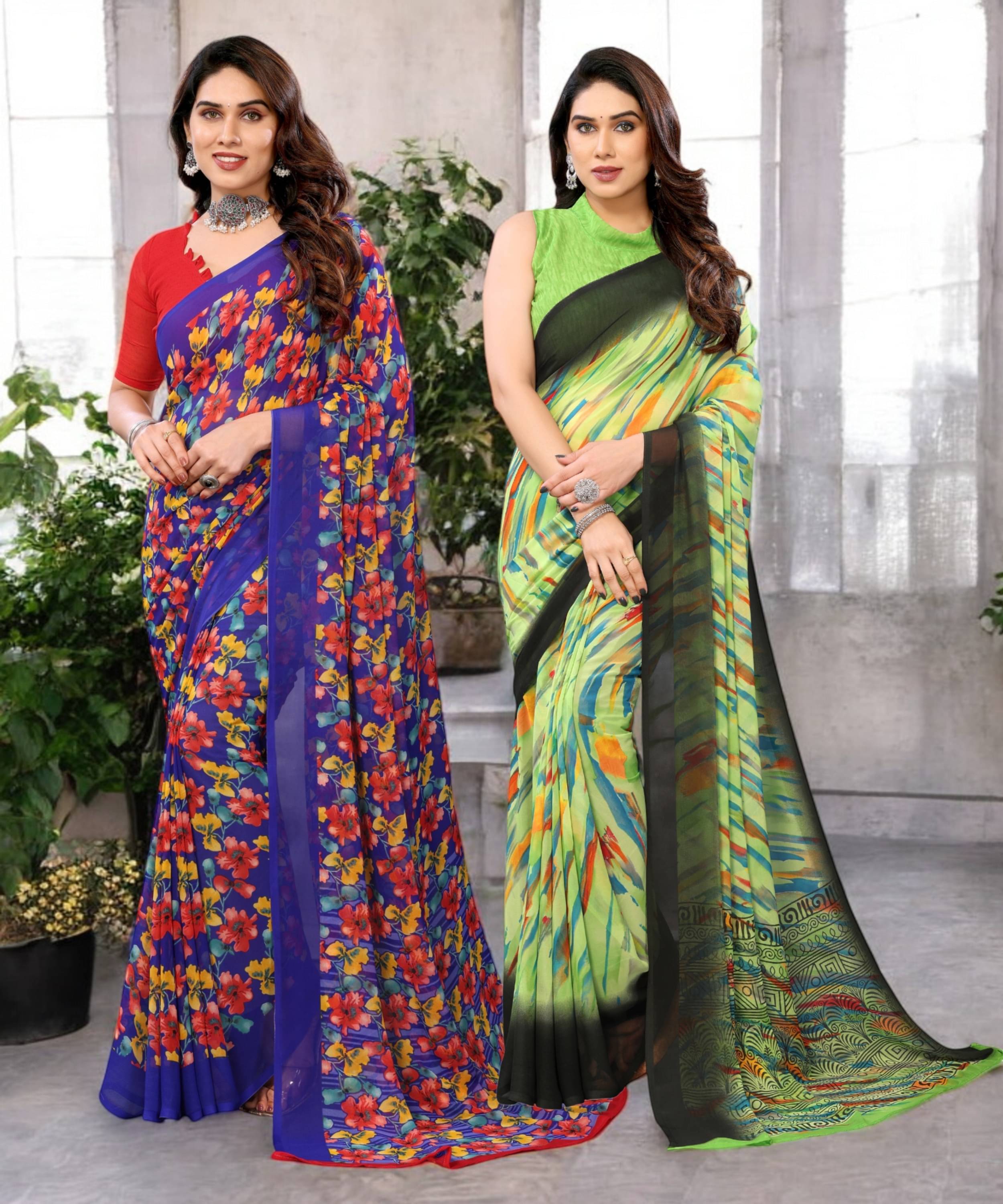     			TTH Georgette Printed Saree Without Blouse Piece ( Multicolor 2 )
