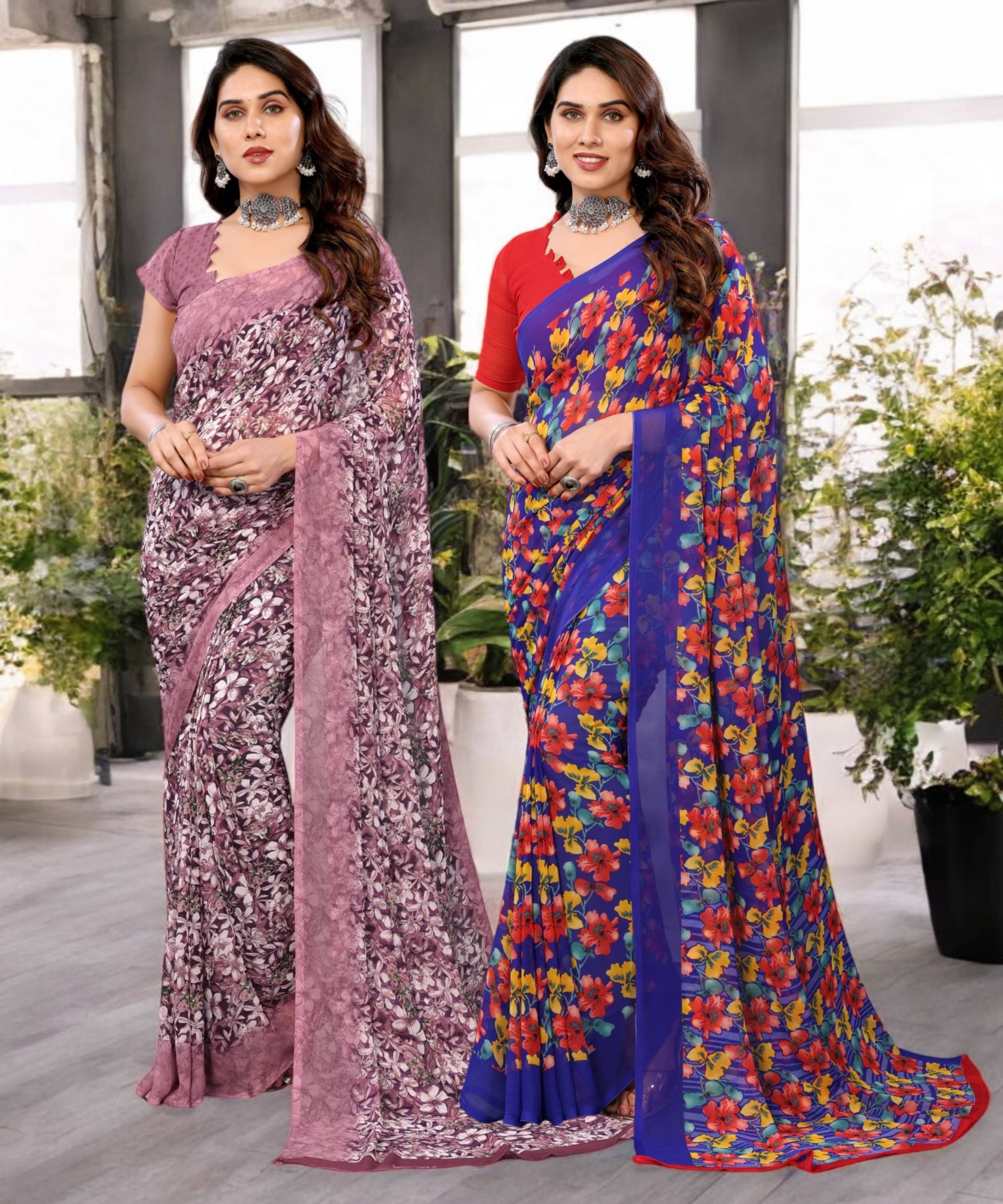     			TTH Georgette Printed Saree Without Blouse Piece ( Multicolor 5 )
