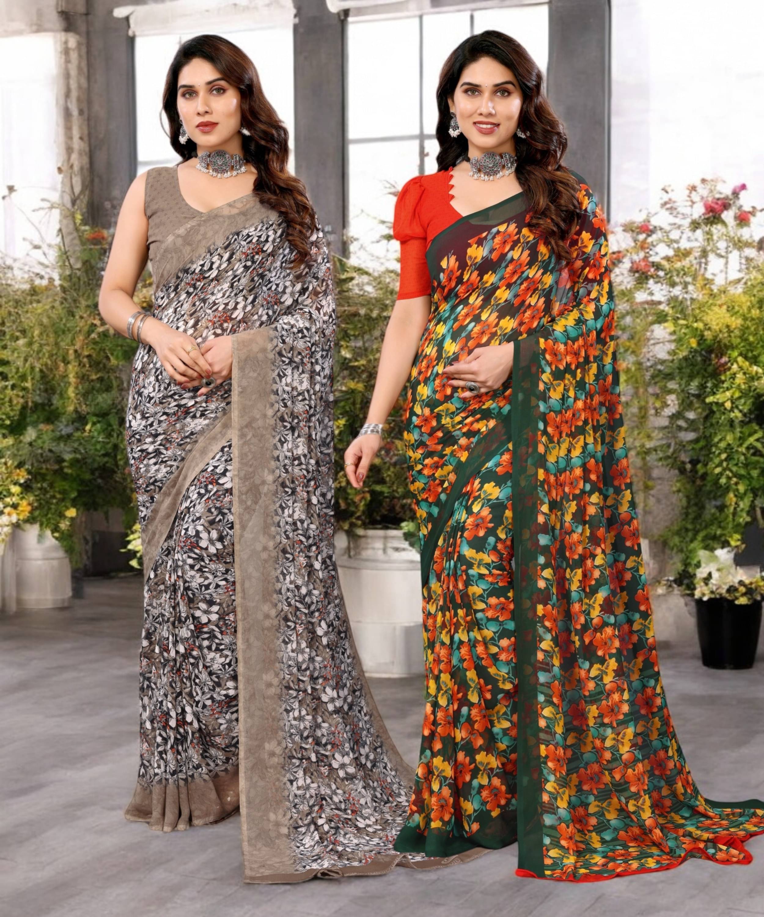     			TTH Georgette Printed Saree Without Blouse Piece ( Multicolor 11 )
