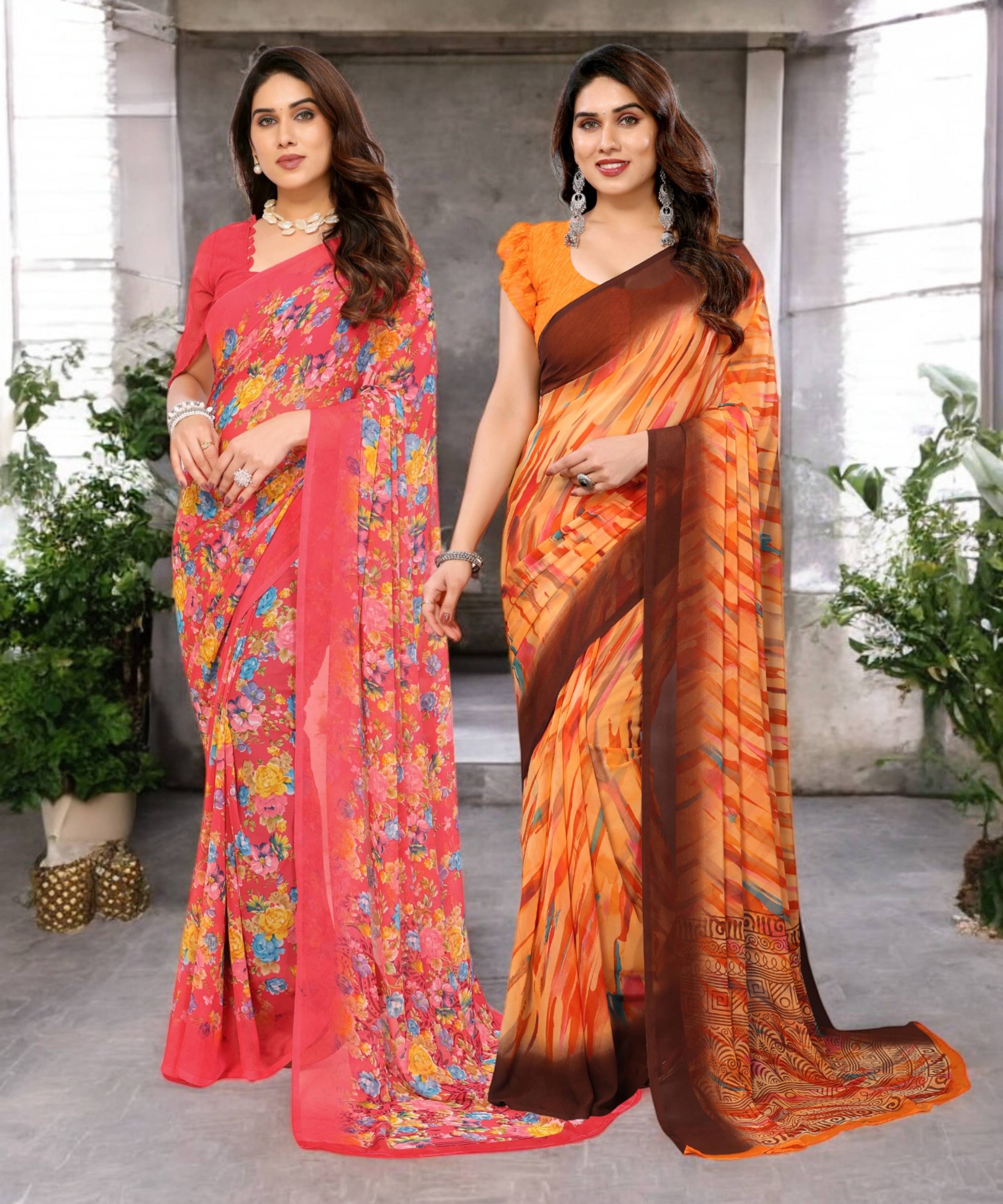 TTH Georgette Printed Saree Without Blouse Piece ( Multicolor 2 ) TTH Georgette Printed Saree Without Blouse Piece ( Multicolor 2 )