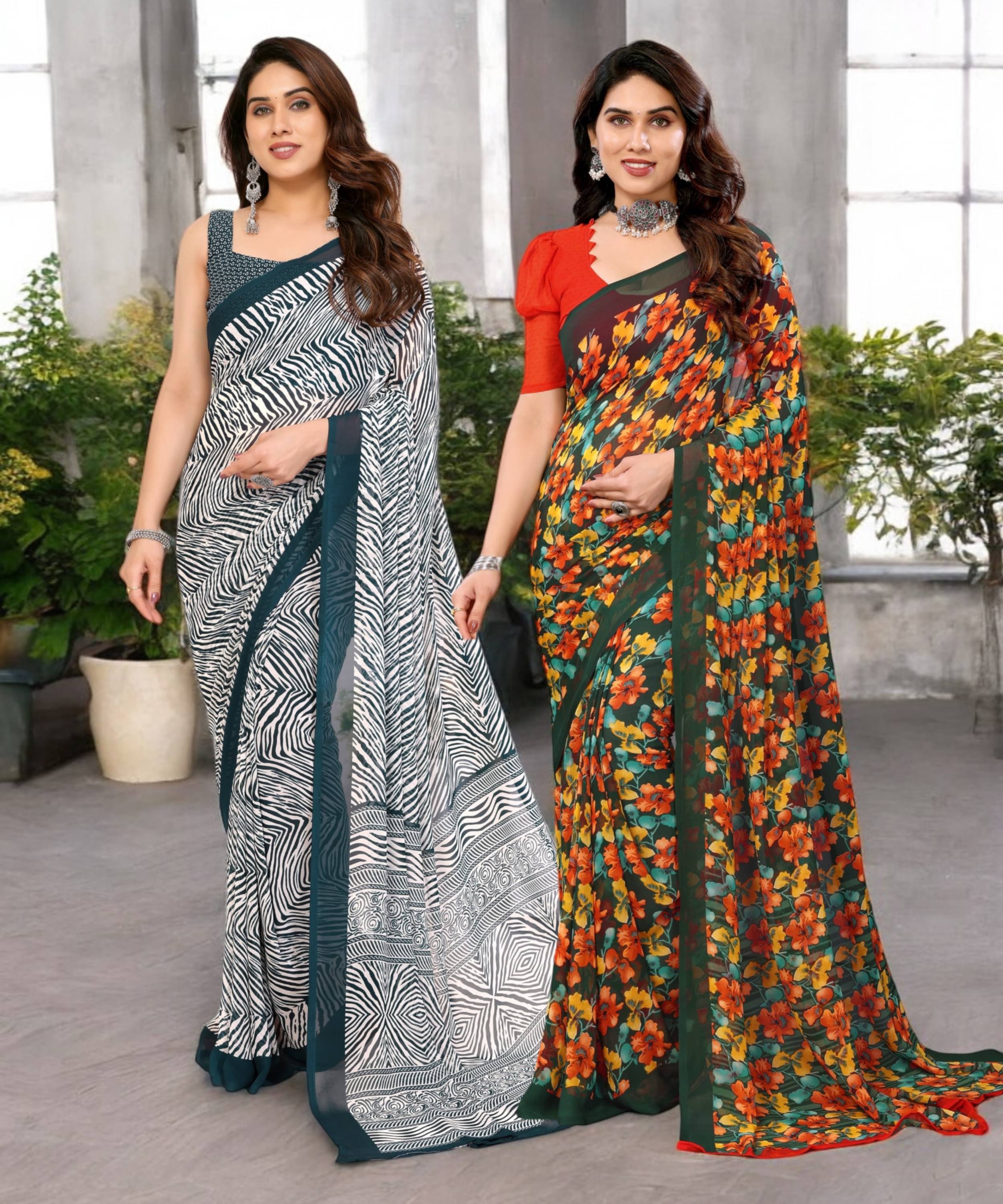     			TTH Georgette Printed Saree Without Blouse Piece ( Multicolor 2 )