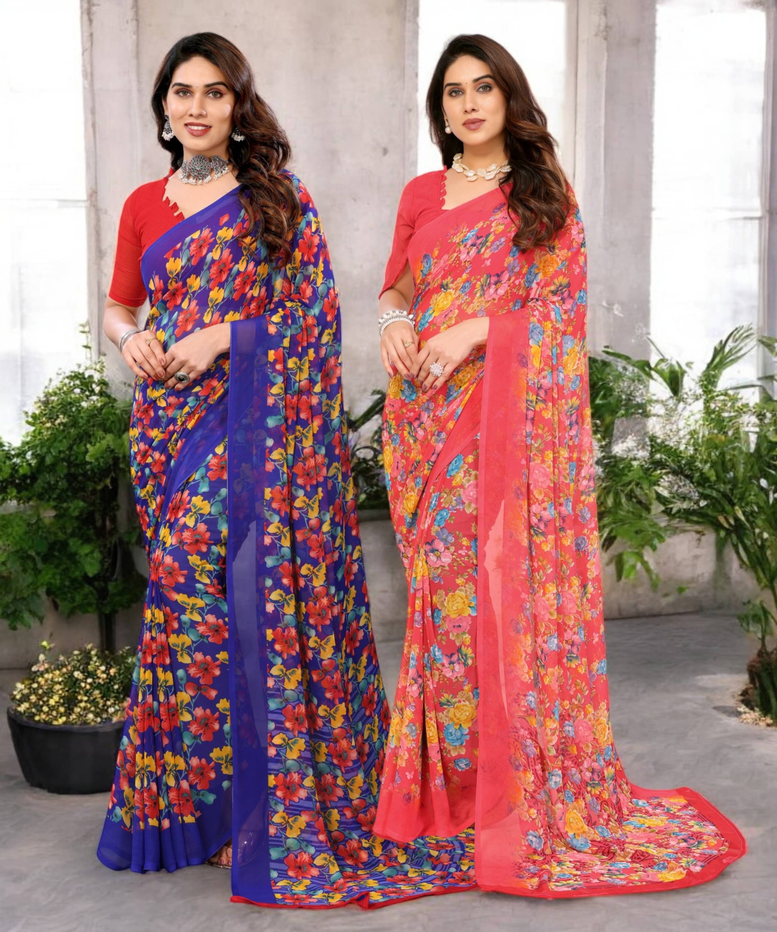     			TTH Georgette Printed Saree Without Blouse Piece ( Multicolor 17 )