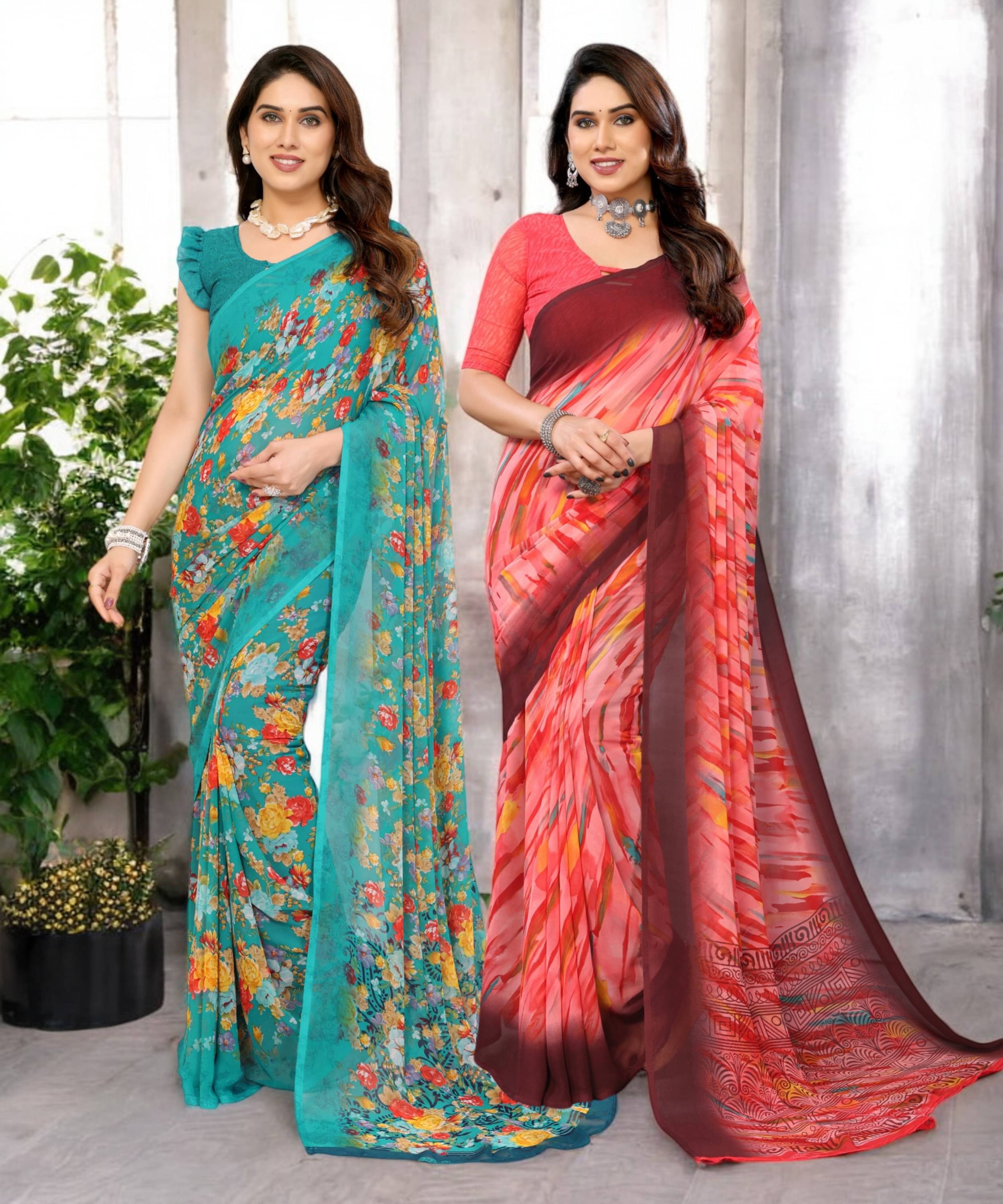     			TTH Georgette Printed Saree Without Blouse Piece ( Multicolor 2 )