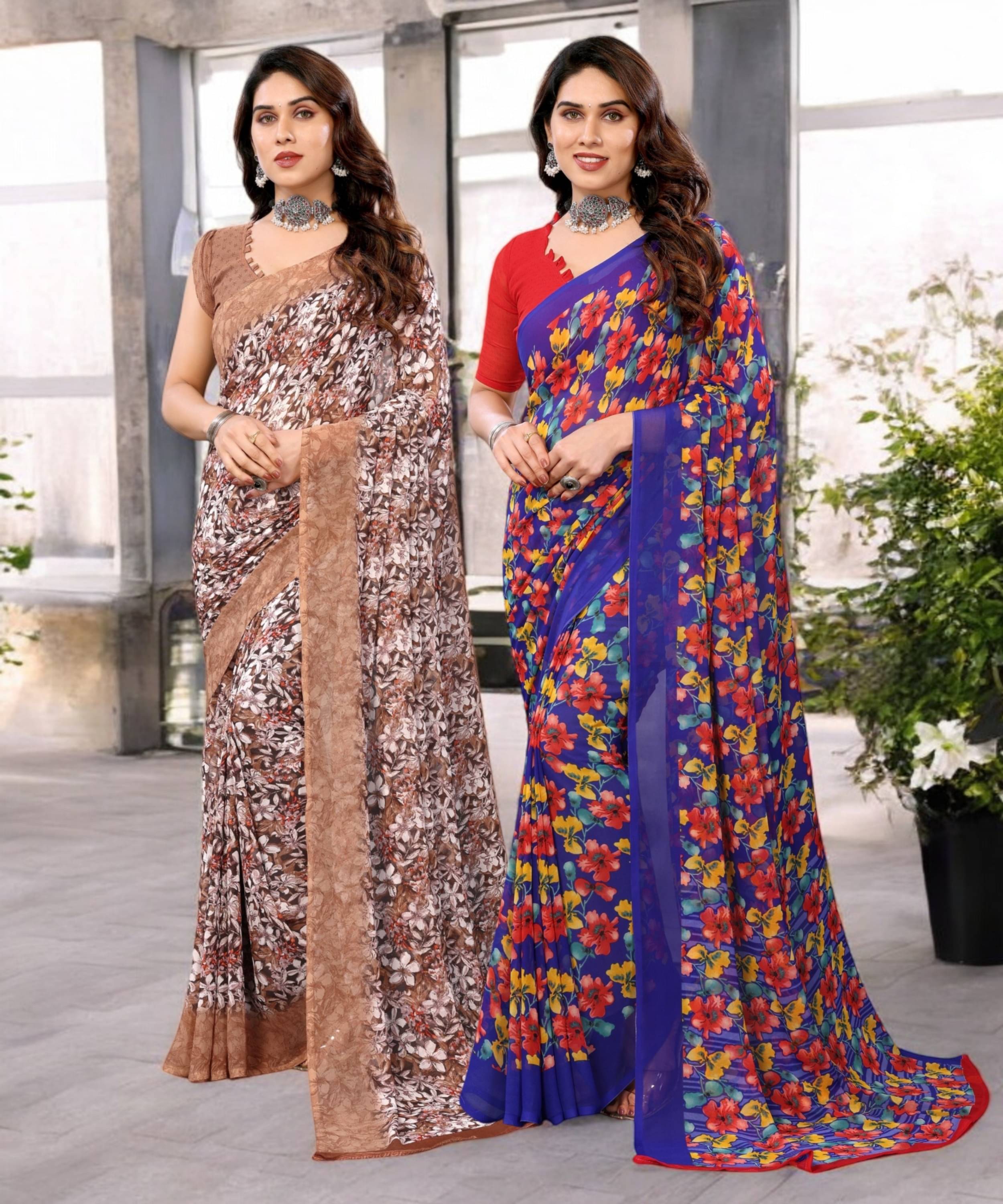     			TTH Georgette Printed Saree Without Blouse Piece ( Multicolor 3 )