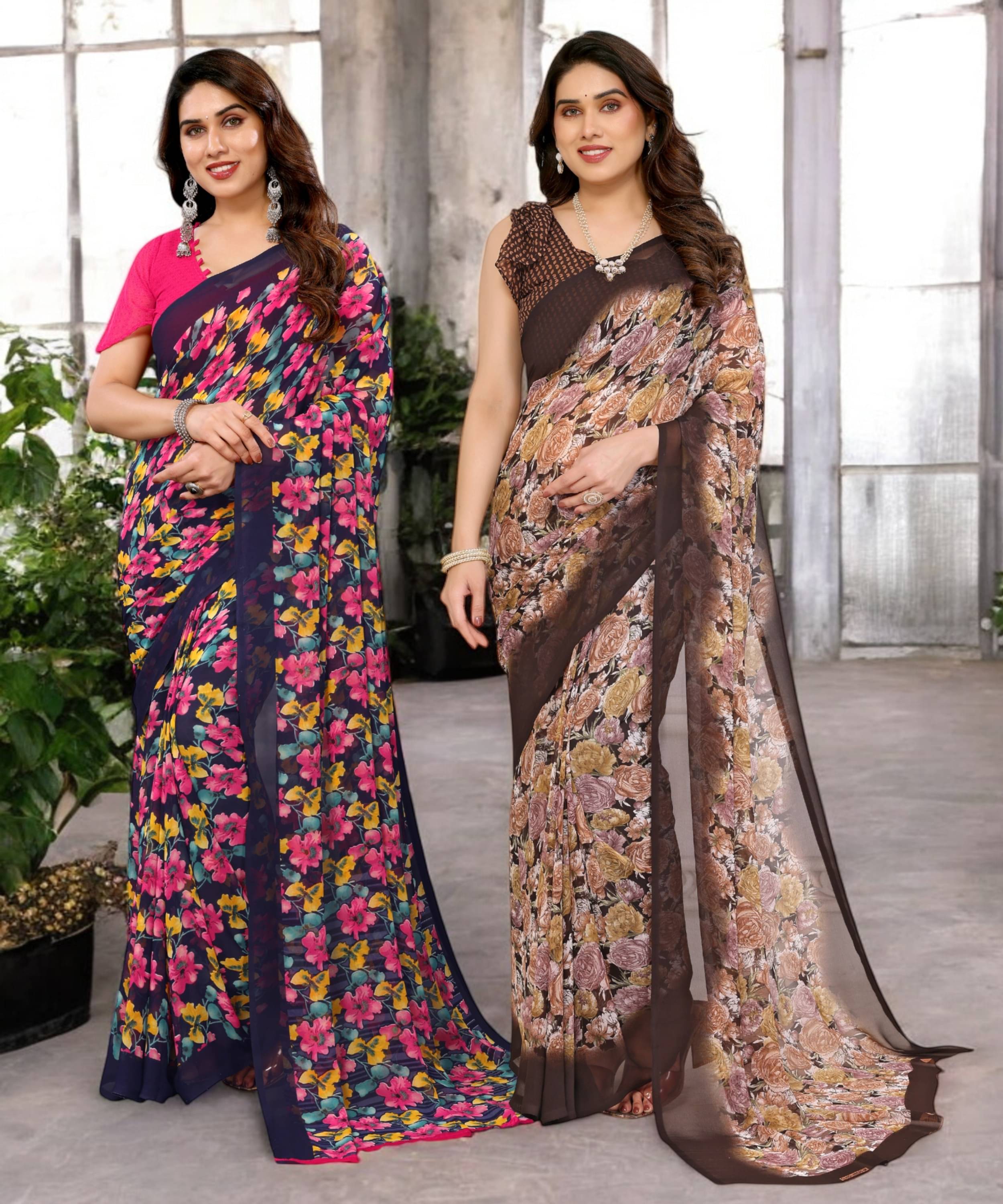     			TTH Georgette Printed Saree Without Blouse Piece ( Multicolor 3 )