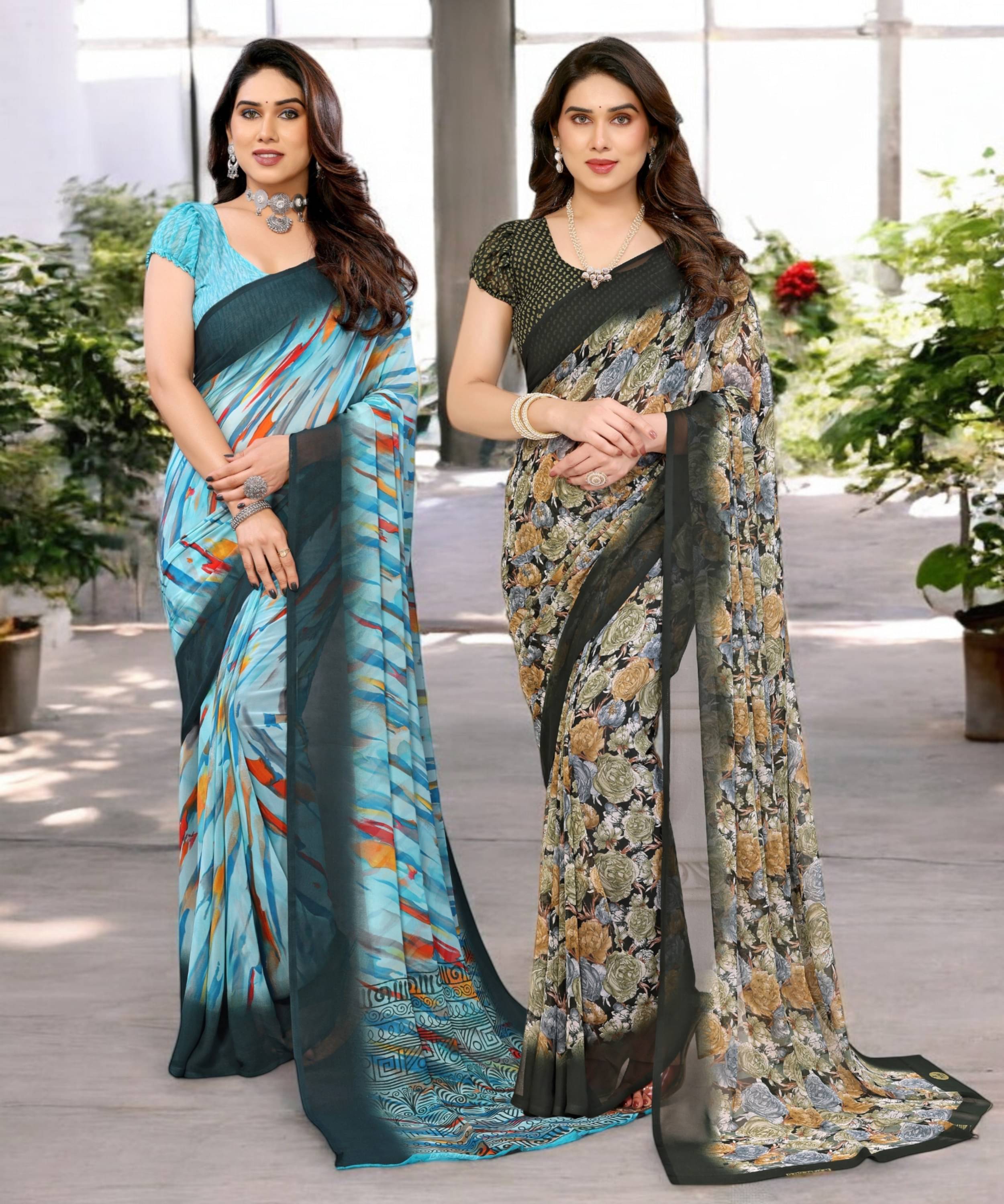 TTH Georgette Printed Saree Without Blouse Piece ( Multicolor 5 ) TTH Georgette Printed Saree Without Blouse Piece ( Multicolor 5 )