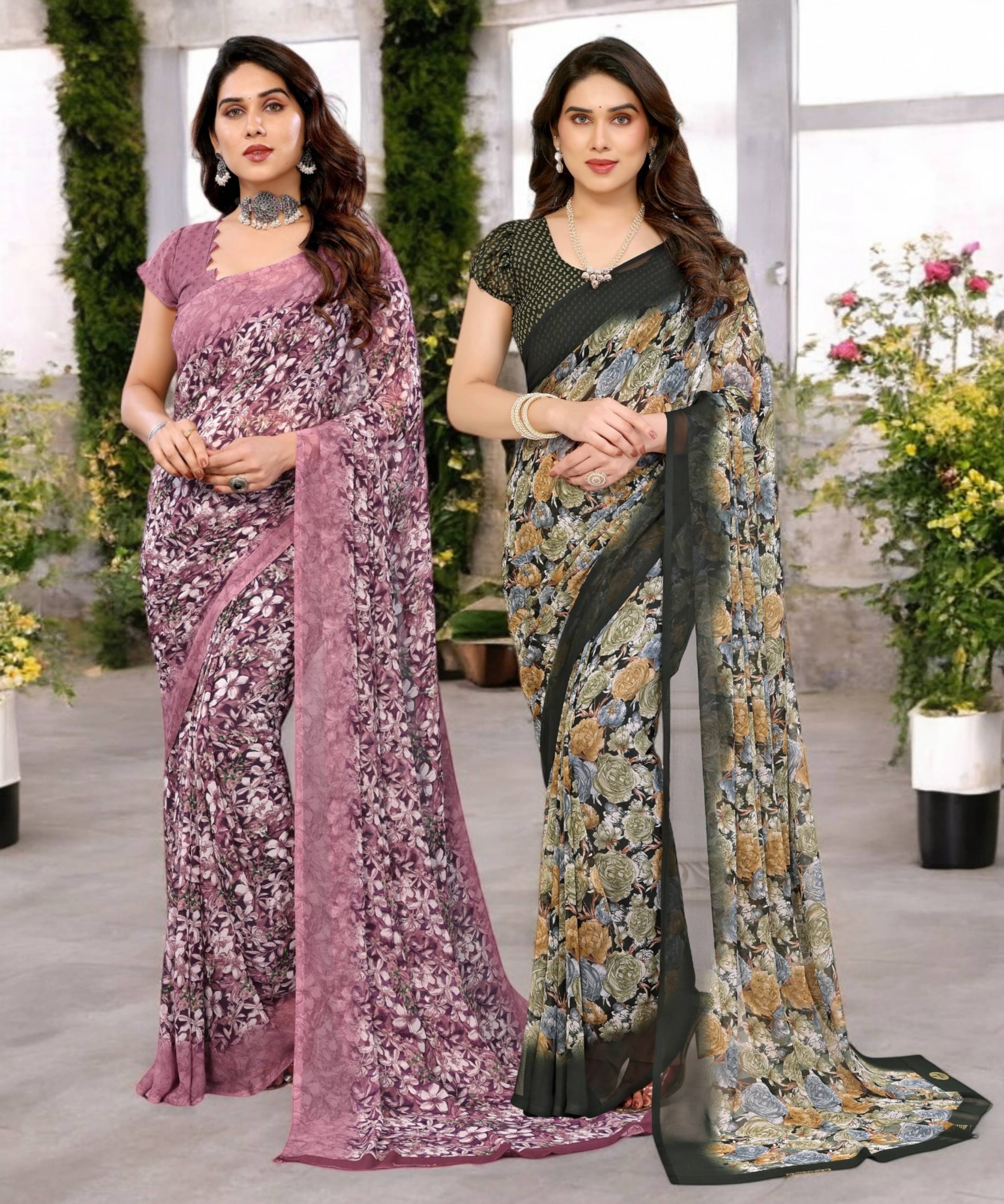     			TTH Georgette Printed Saree Without Blouse Piece ( Multicolor 1 )