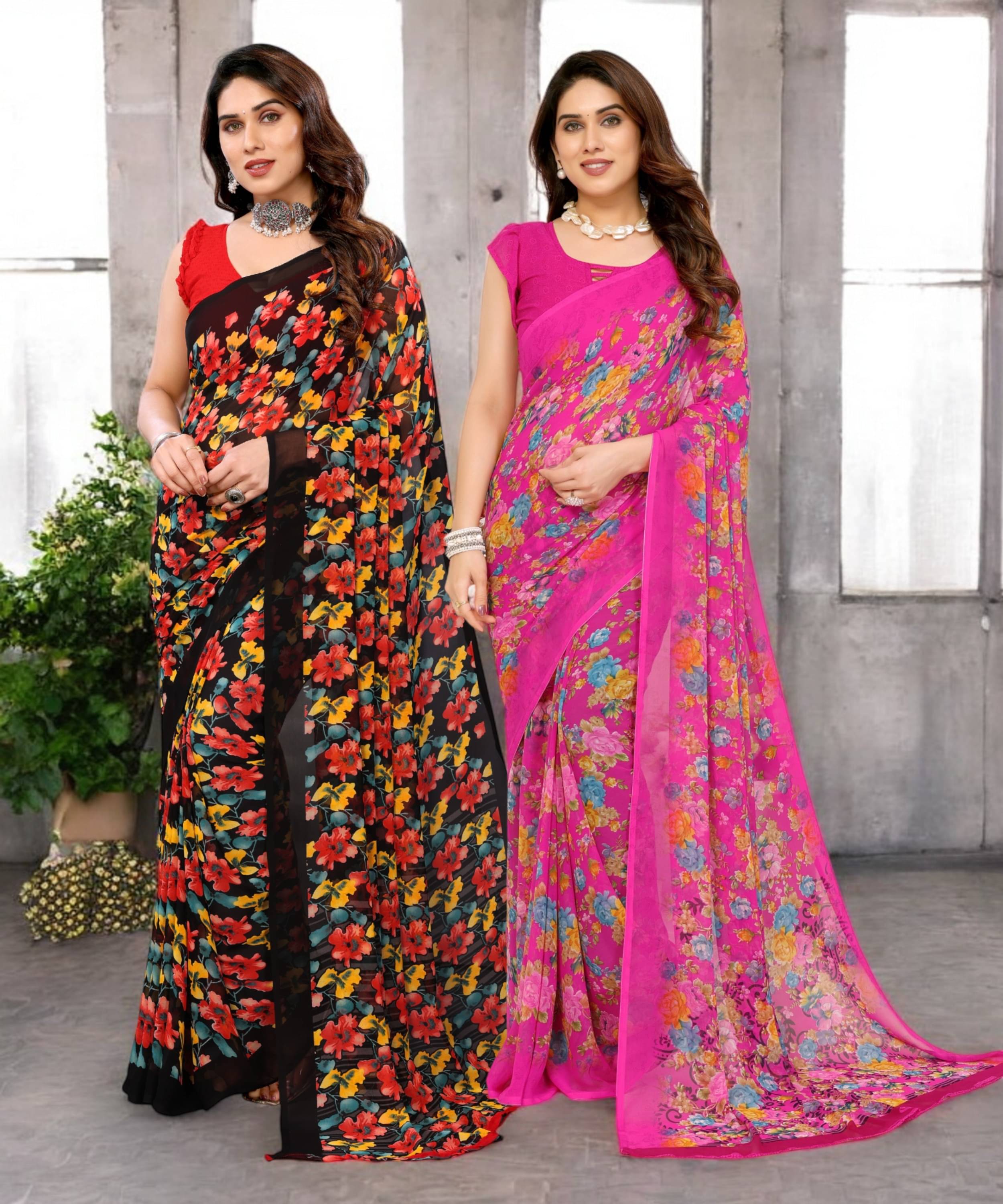    			TTH Georgette Printed Saree Without Blouse Piece ( Multicolor 10 )