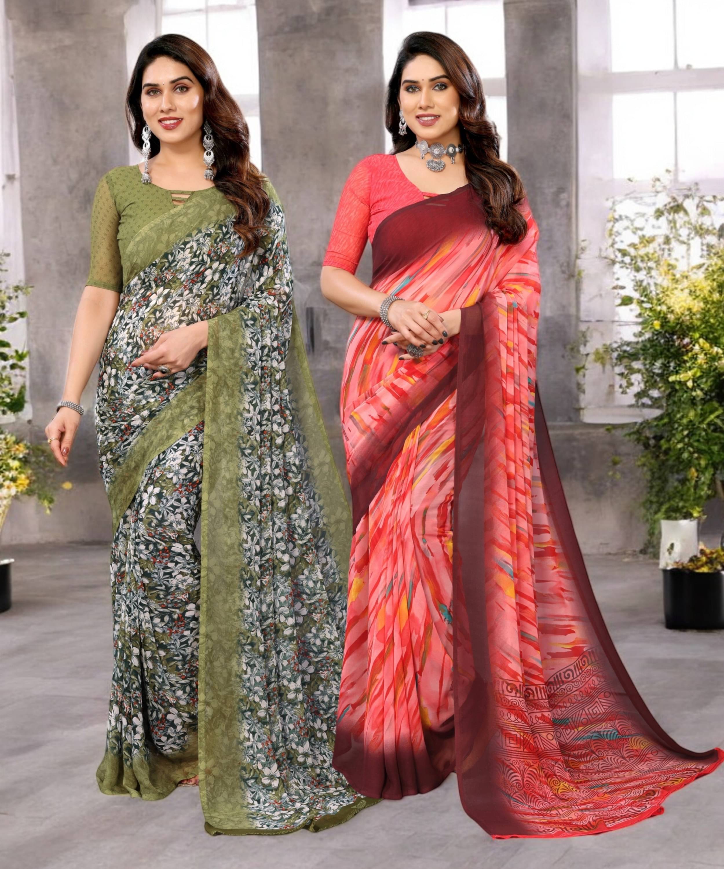 TTH Georgette Printed Saree Without Blouse Piece ( Multicolor 2 ) TTH Georgette Printed Saree Without Blouse Piece ( Multicolor 2 )