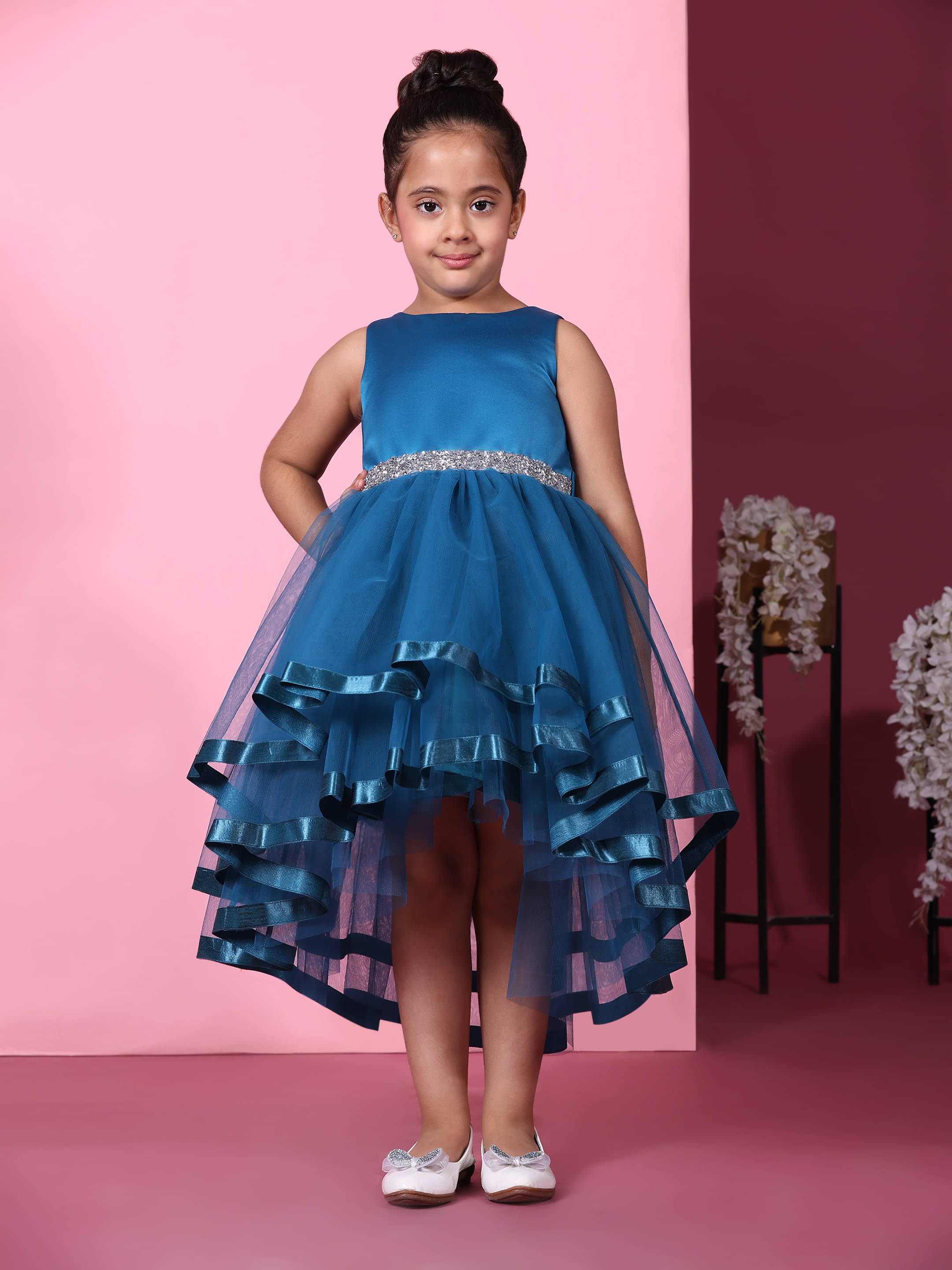     			Toy Balloon Kids Net Frock For Girls ( Pack of 1 , Neon Blue )