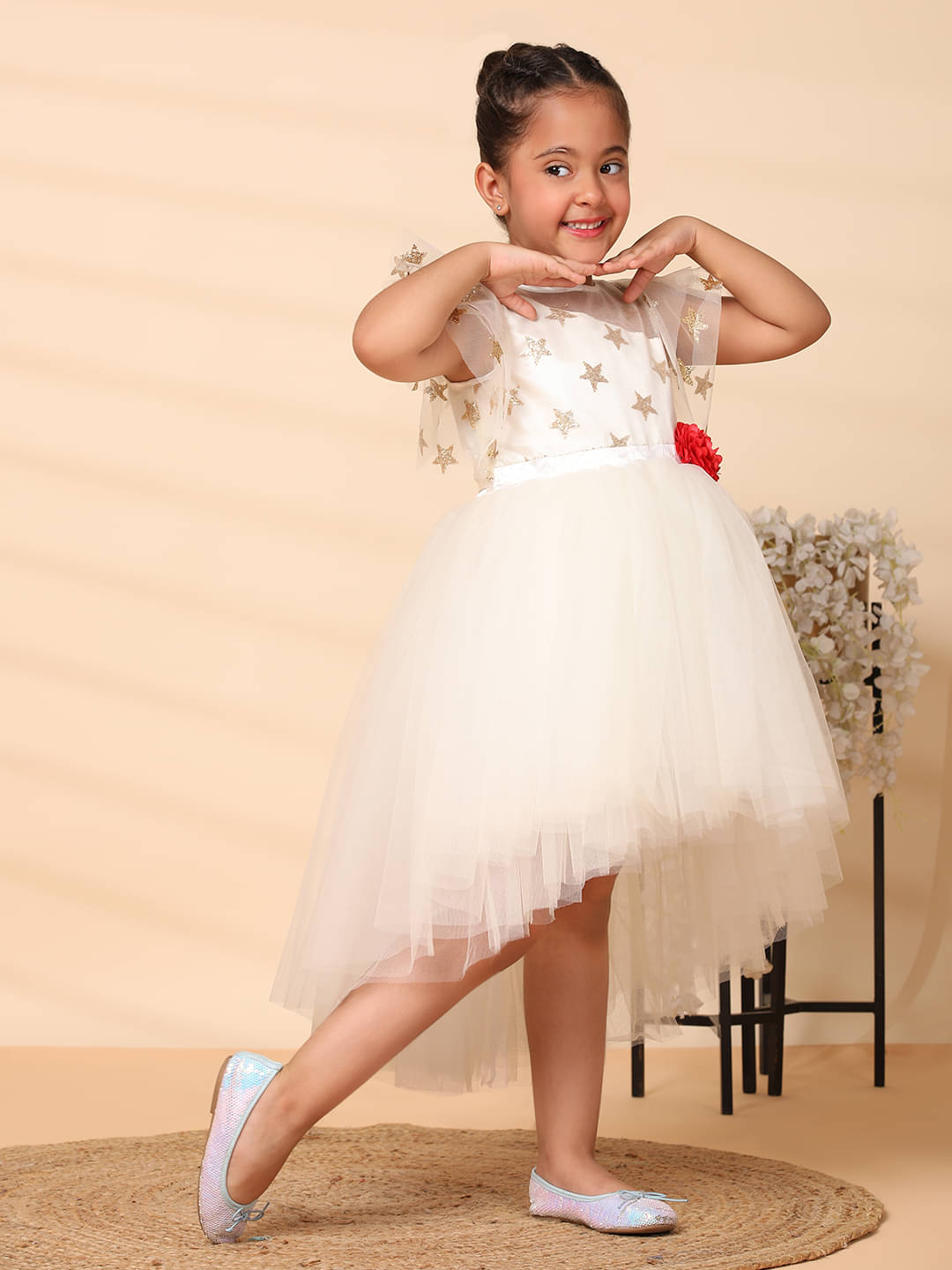     			Toy Balloon Kids Net Frock For Baby Girls ( Pack of 1 , Off White )