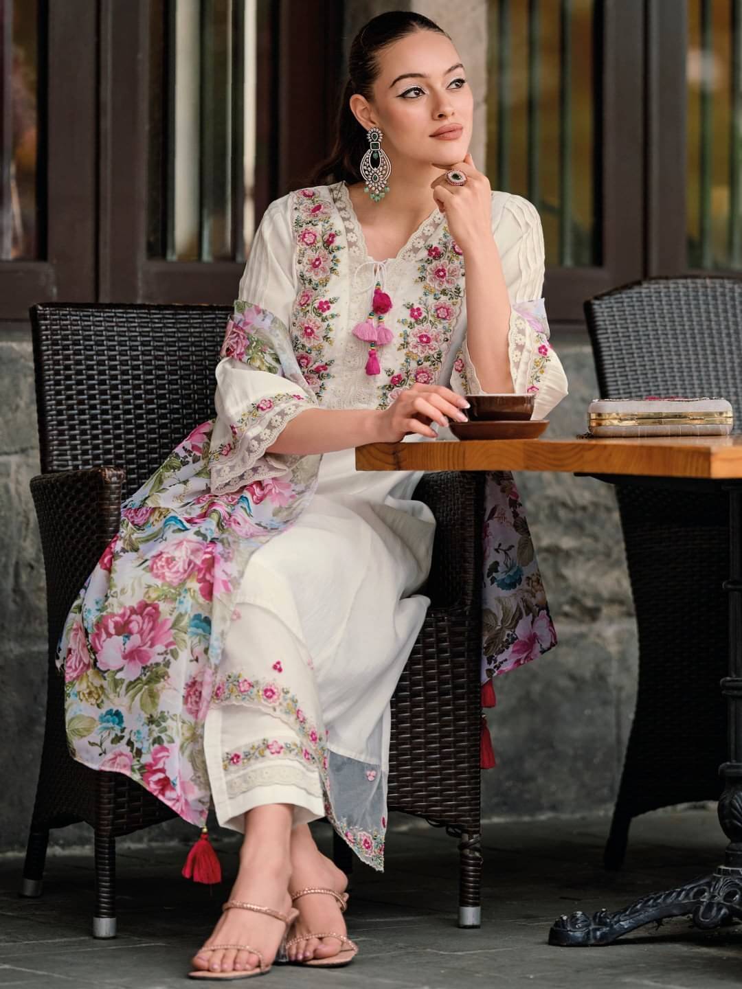 Trijal Fab Rayon Embroidered Kurti With Pants Women's Stitched Salwar Suit - White ( Pack of 1 ) Trijal Fab Rayon Embroidered Kurti With Pants Women's Stitched Salwar Suit - White ( Pack of 1 )