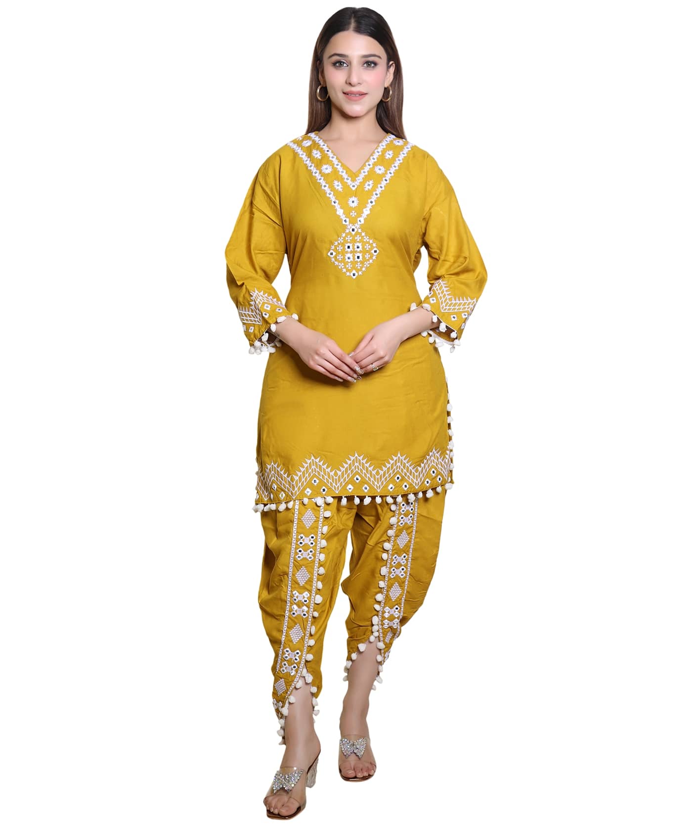 Whyme Fashion Cotton Printed Kurti With Dhoti Pants Women's Stitched Salwar Suit - Mustard ( Pack of 1 )