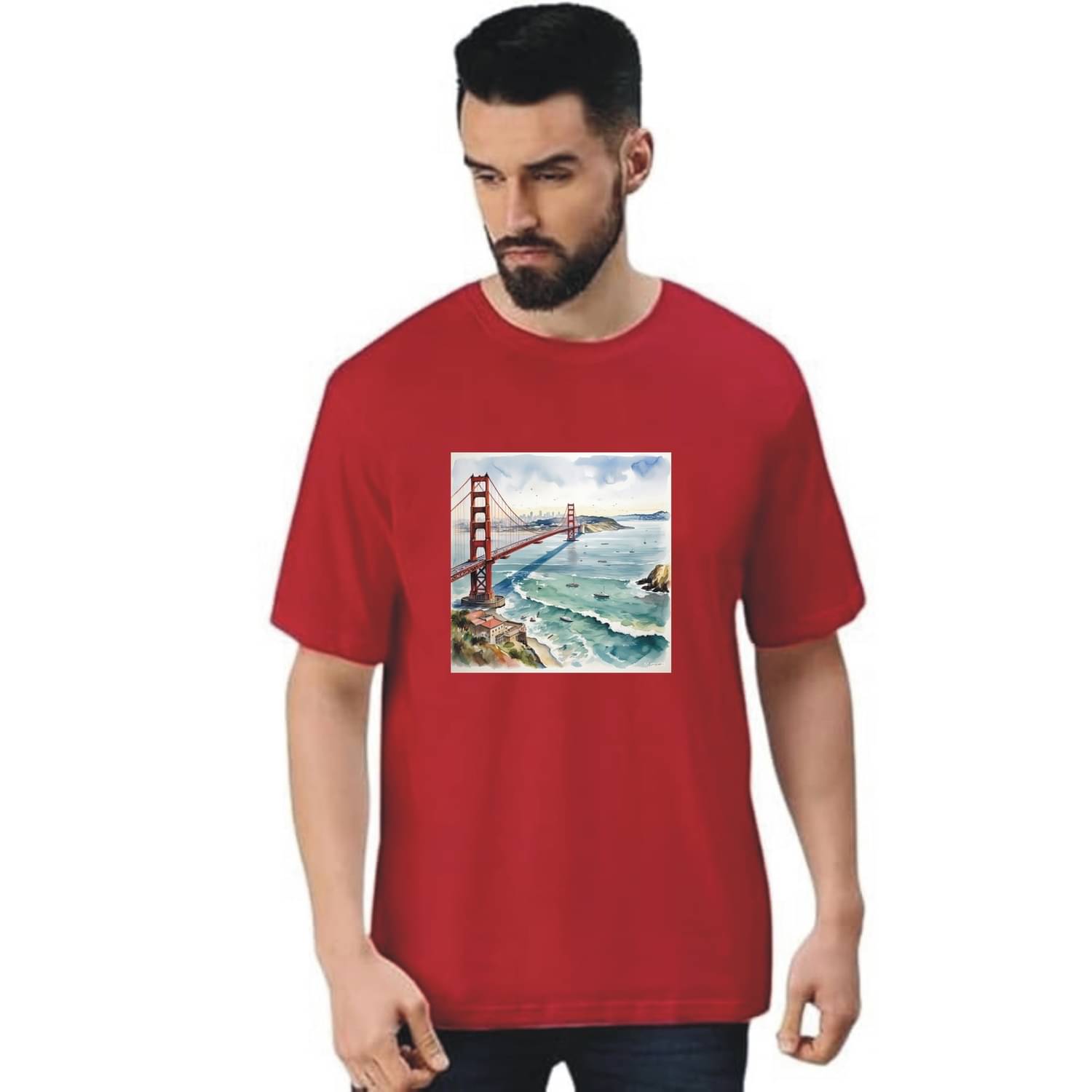Zyra Fashion Cotton Blend Oversized Fit Printed Half Sleeves Men's Round T-Shirt - Red ( Pack of 1 )     			Zyra Fashion Cotton Blend Oversized Fit Printed Half Sleeves Men's Round T-Shirt - Red ( Pack of 1 )