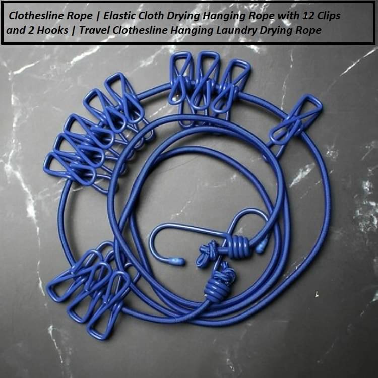     			12-Clip Cloth Drying Rope - Clothesline Hooks (Pack of 1)