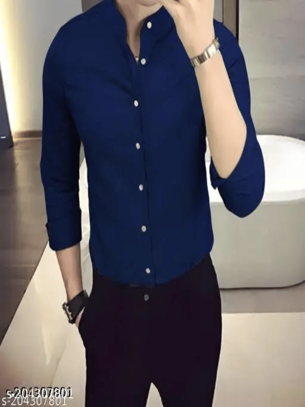pranat 100% Cotton Regular Fit Solids Full Sleeves Men's Casual Shirt - Navy ( Pack of 1 ) pranat 100% Cotton Regular Fit Solids Full Sleeves Men's Casual Shirt - Navy ( Pack of 1 )