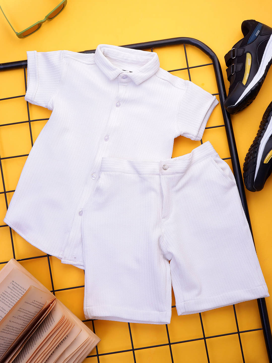     			ALY JOHN Pack of 1 Boys Cotton Shirt & Shorts Set ( White )