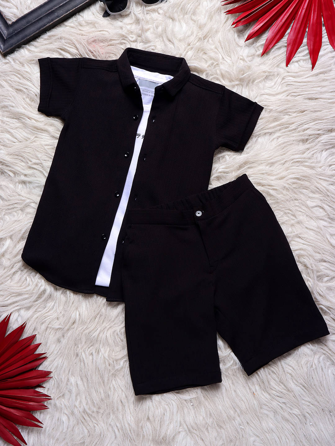     			ALY JOHN Pack of 1 Boys Cotton Shirt & Shorts Set ( Black )