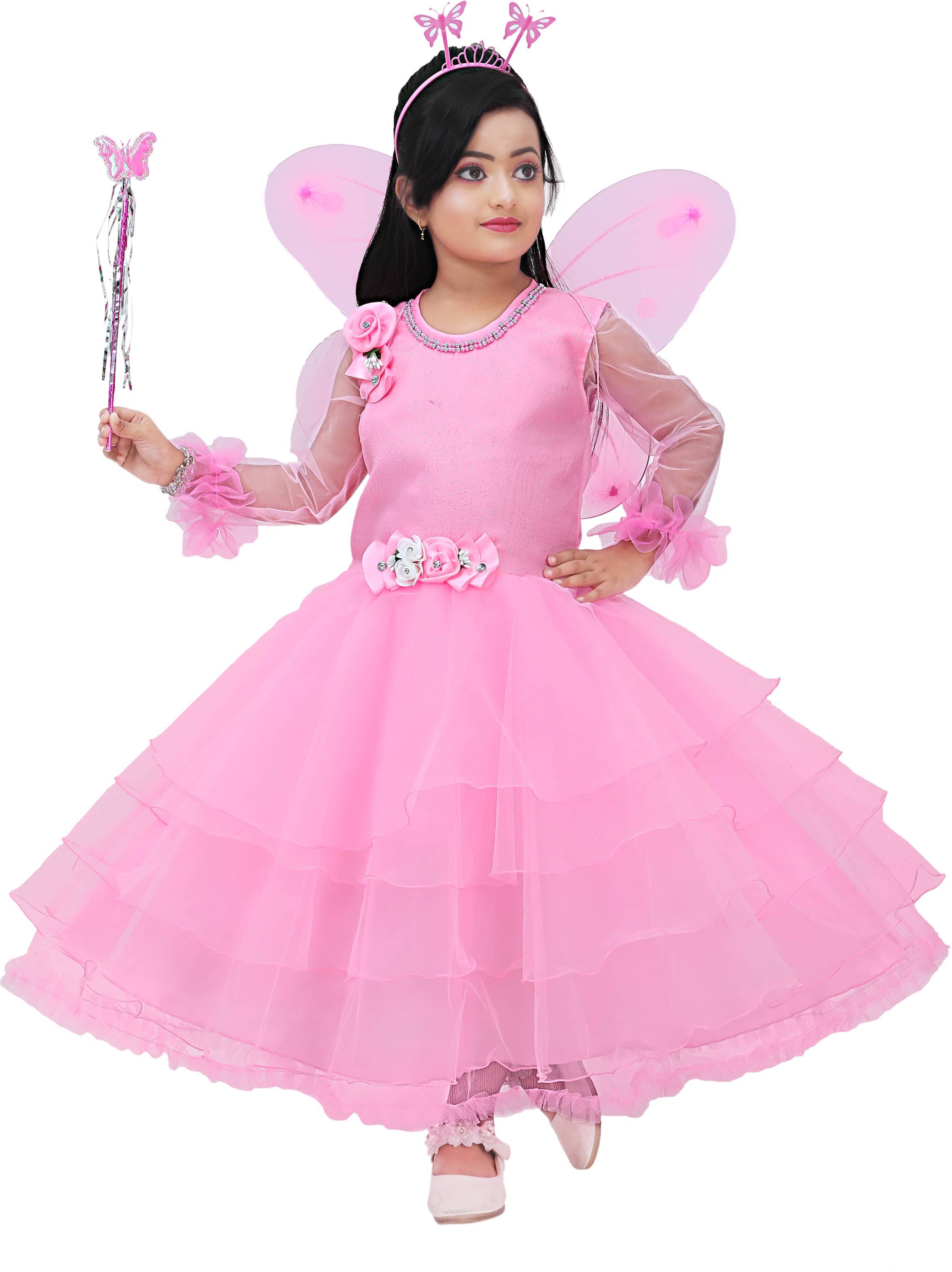 APNA COLLECTION Net Frock For Girls ( Pack of 1 , Pink )