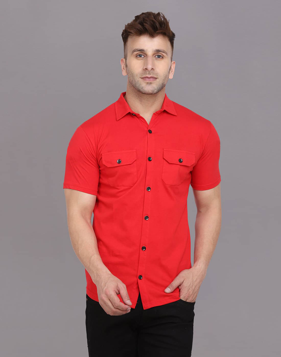 Beyou Fashion Cotton Blend Regular Fit Solids Half Sleeves Men's Casual Shirt - Red ( Pack of 1 ) Beyou Fashion Cotton Blend Regular Fit Solids Half Sleeves Men's Casual Shirt - Red ( Pack of 1 )