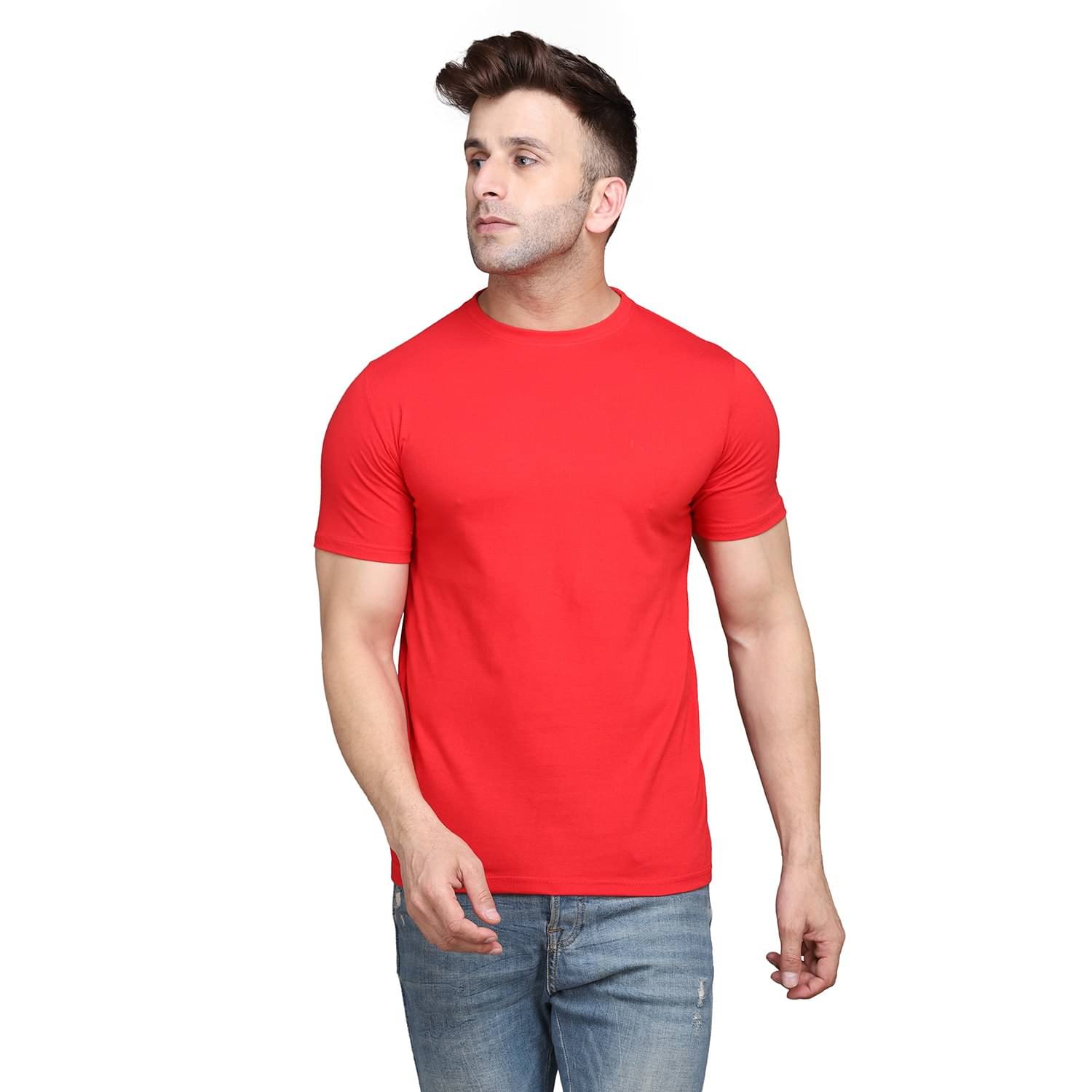 Beyou Fashion Cotton Blend Regular Fit Solid Half Sleeves Men's Round T-Shirt - Red ( Pack of 1 )     			Beyou Fashion Cotton Blend Regular Fit Solid Half Sleeves Men's Round T-Shirt - Red ( Pack of 1 )
